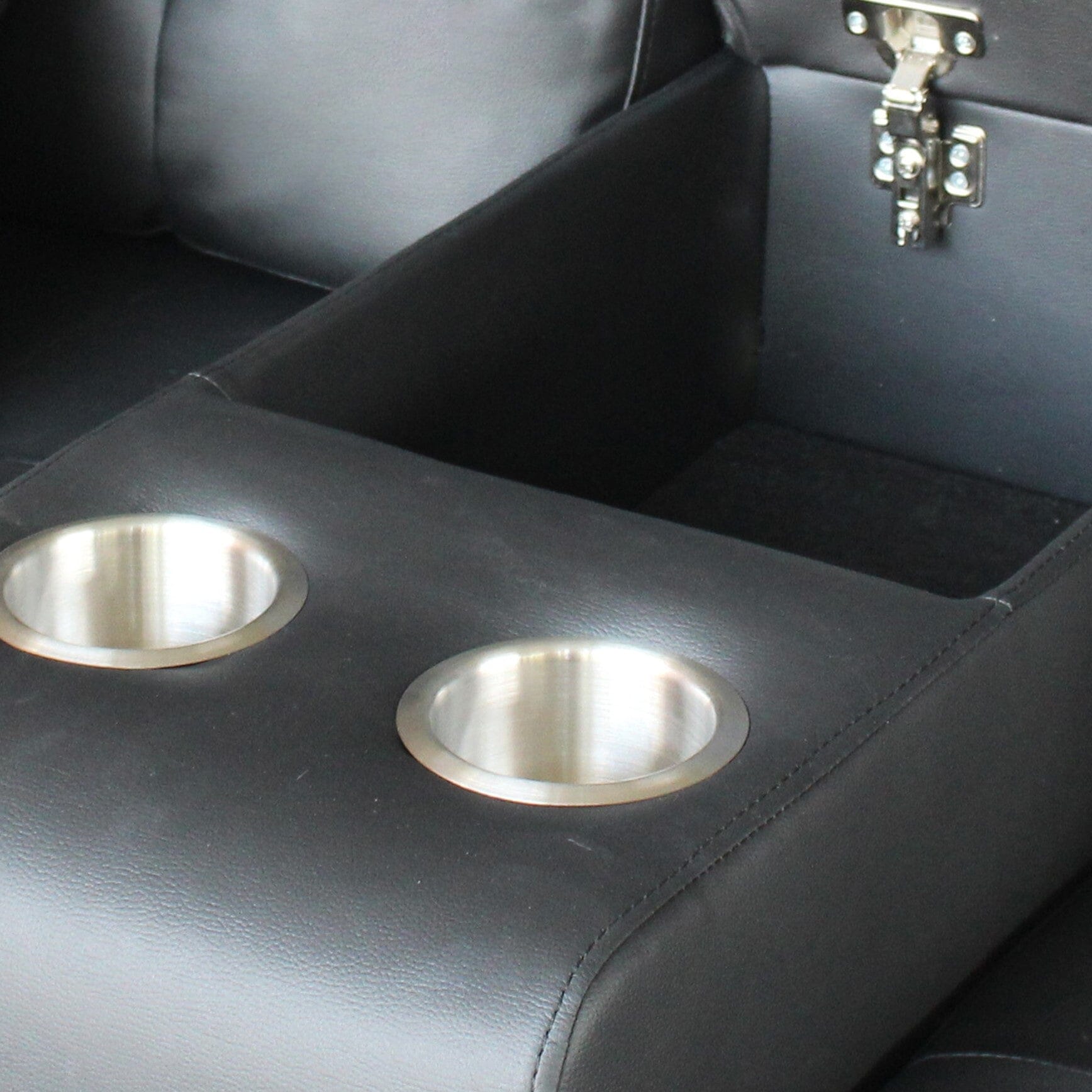 Genesis Black PVC Fabric Sofa Loveseat Set with LED Lights, USB Charger, Storage Console & Cupholders - Modern Living Room Furniture with Tufted Cushions for Home Theater, Gaming Room or Small Space Apartment