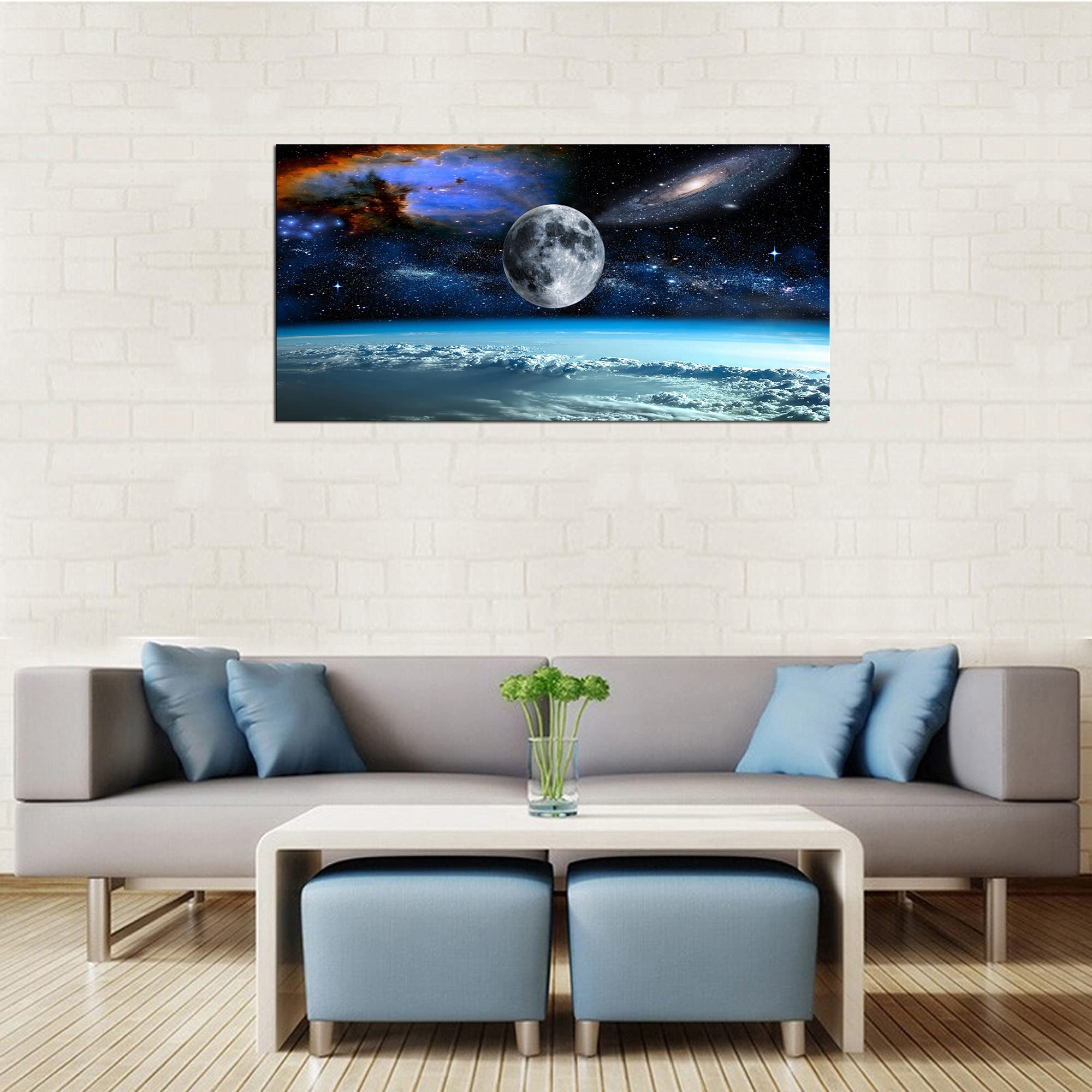 XXMWallArtFC2575 Space View From Earth Canvas Wall Art - Modern Landscape Painting for Living Room, Bedroom, Kitchen & Office - Abstract Space Decor for Home & Office Walls (Perfect for Modern Interiors & Space-Themed Rooms)