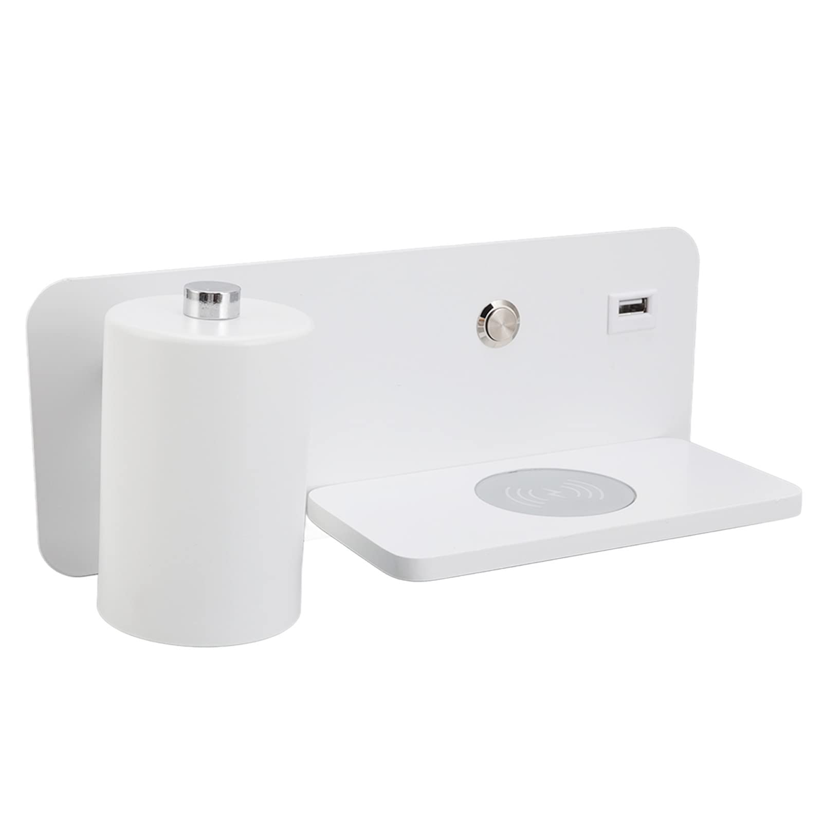 Fockety LED Wall Sconces with 5V USB Charging & Wireless Charger - Rotatable Warm White Wall Light for Bedroom, Living Room, Hotel - Perfect for Reading, Night Light, and Modern Home Decor (White, Left Side)