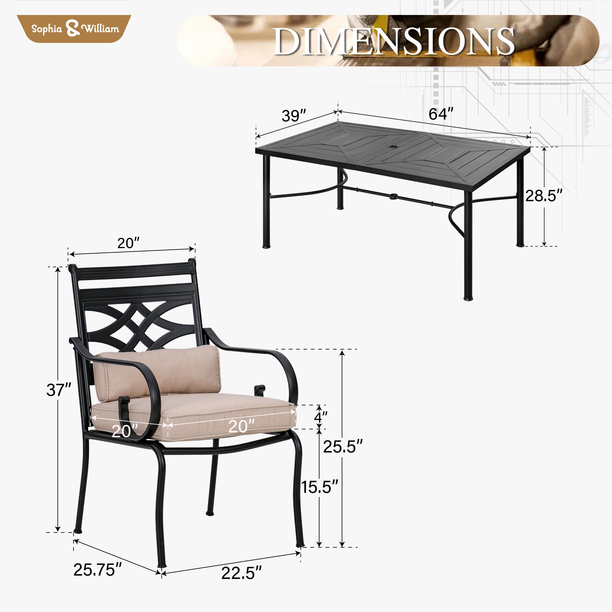 Sophia & William 6-Piece Outdoor Patio Dining Set - 64