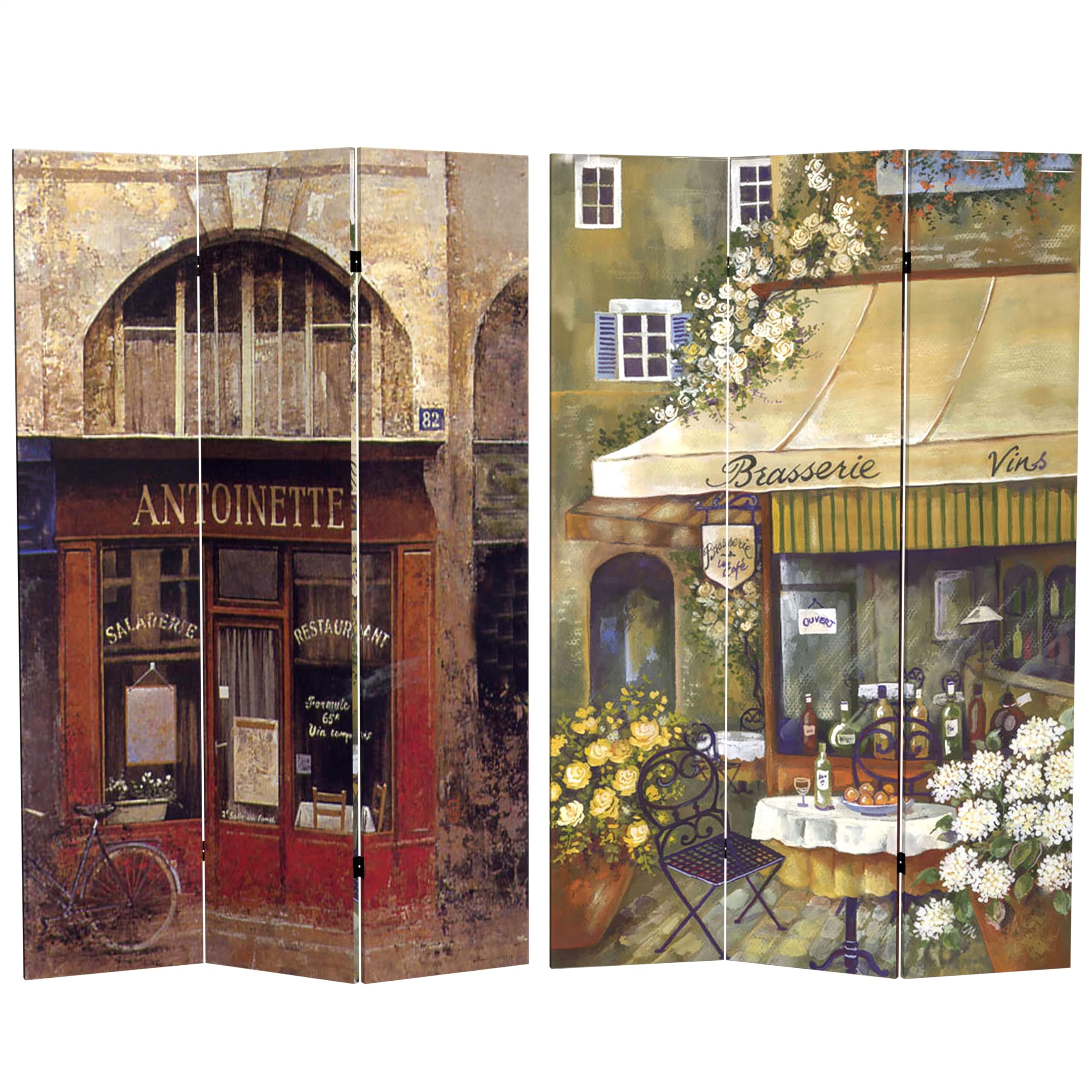 6 ft. Tall Double Sided Red Lantern Brasserie Canvas Room Divider - 71 Inch Height, 3 Panel Width for Home Decor, Office Partition & Event Space Divider