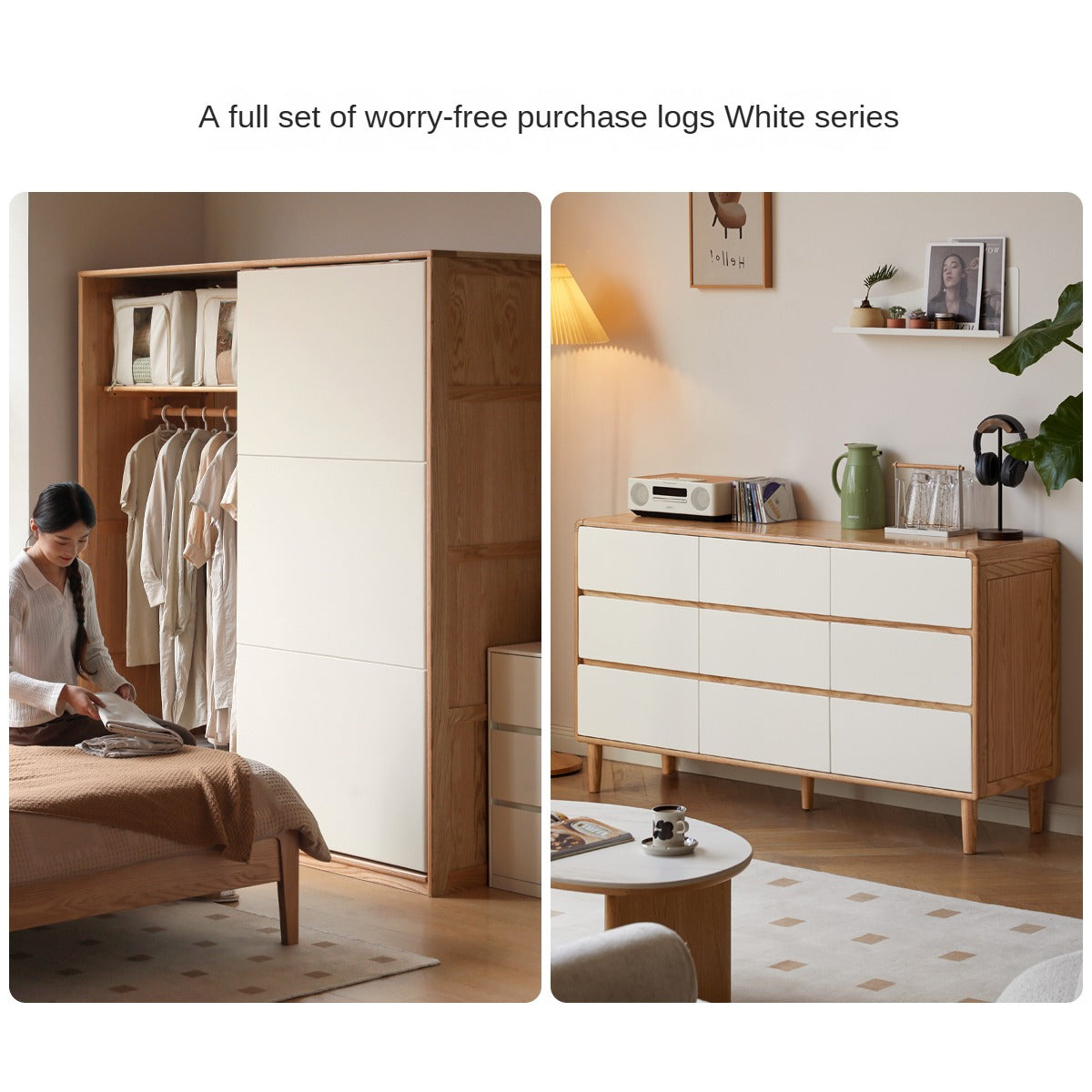 Solid Oak Wood Nightstand - Bedside Table with Drawer for Bedroom Furniture, Perfect for Storage and Decor