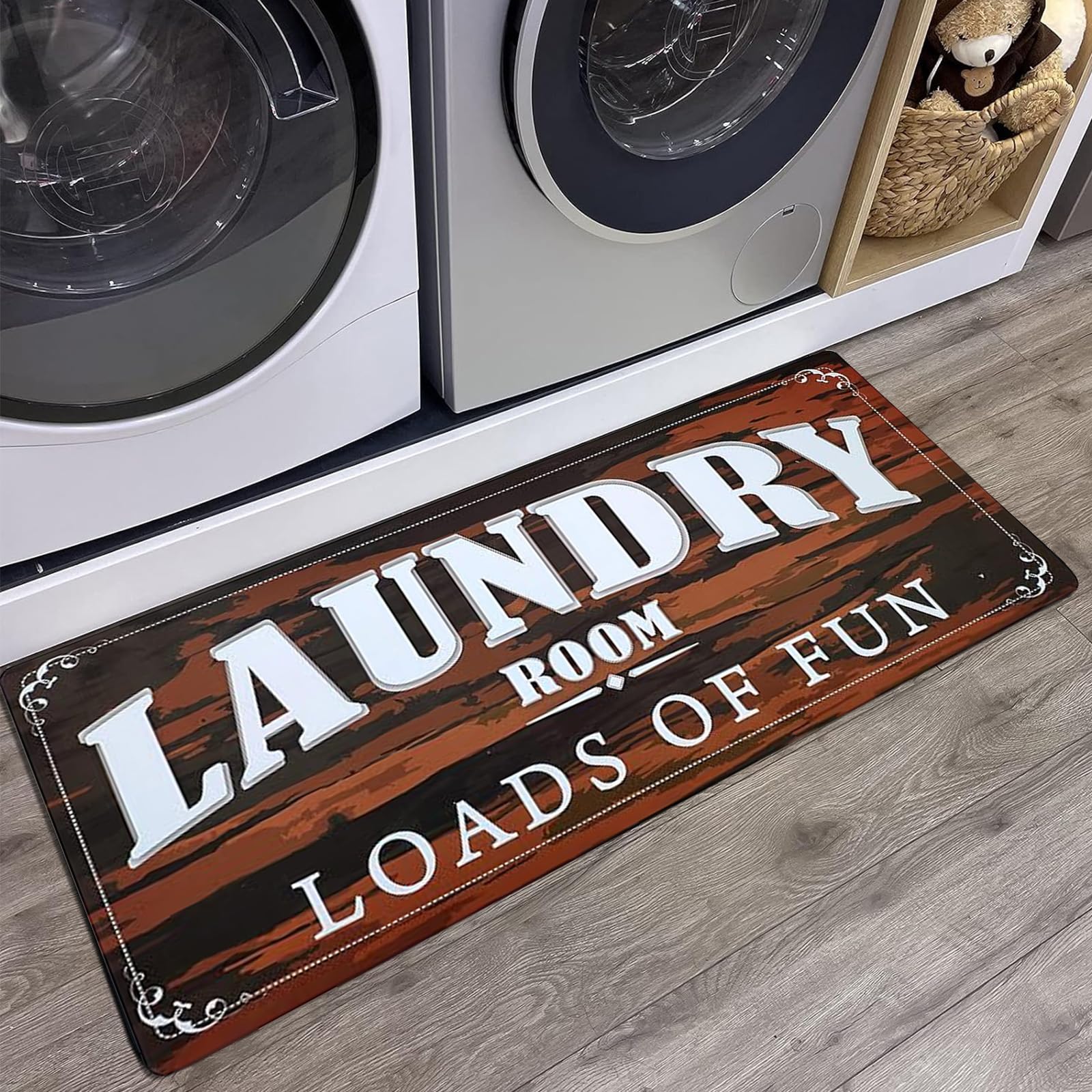 USTIDE Thick Rubber Non-Slip Laundry Room Rug - 20x48 Inch Tawny Brown Runner Mat for Kitchen, Bathroom, Hallway & Entryway - Durable Floor Decor for High Traffic Areas