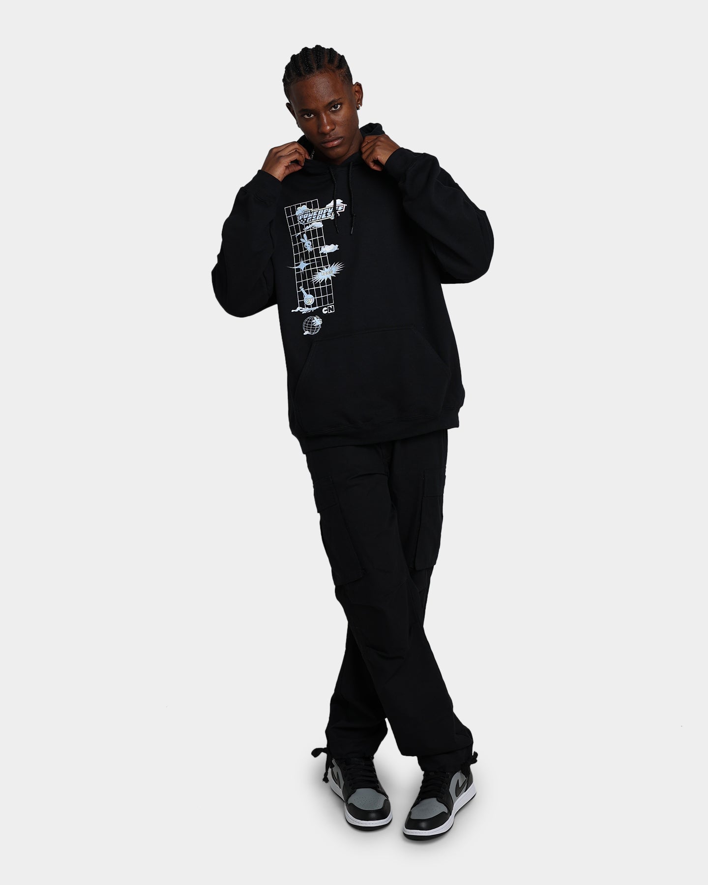 American Thrift X Powerpuff Girls Grid Logo Hoodie - Black | Cartoon Streetwear for Women & Teens | Perfect for Casual Wear, Cosplay & Anime Conventions