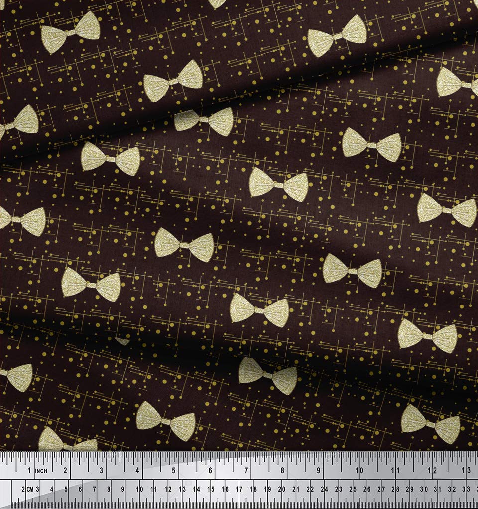 Soimoi Moss Georgette Brown Fabric by The Yard - 42 Inch Wide Printed Fabric with Bow & Dots Pattern - Elegant and Feminine Design for Dresses, Blouses, Scarves, and Home Decor Projects
