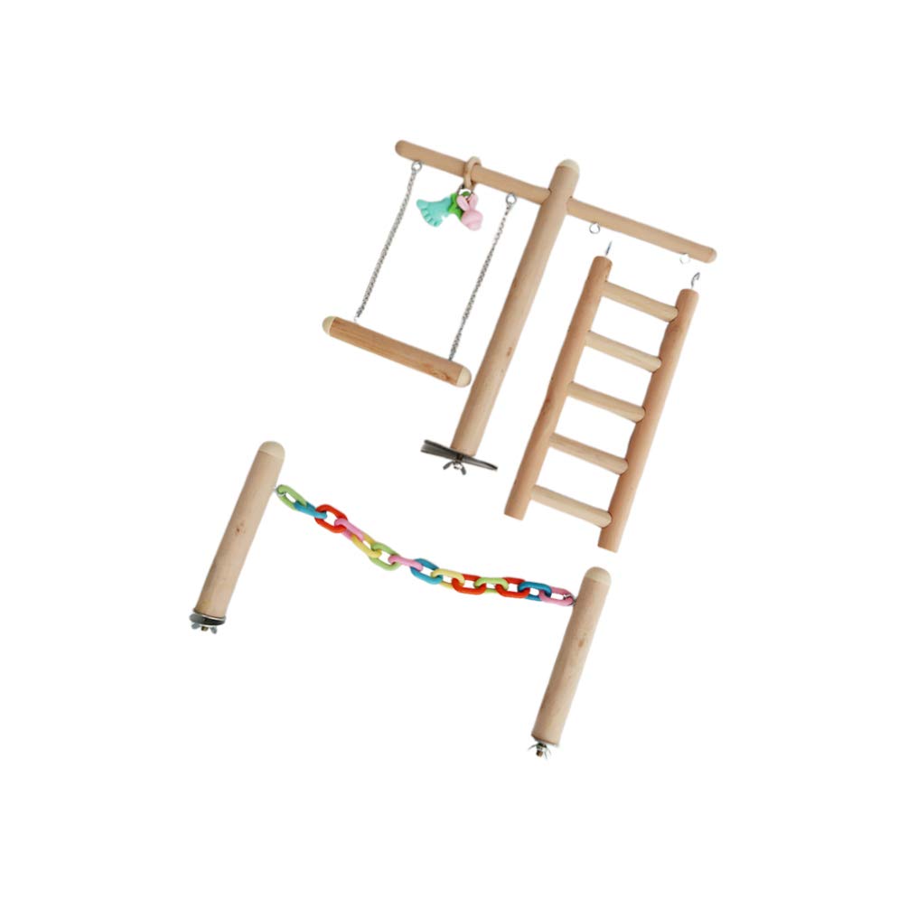 Balacoo Wooden Chewing Toy for Parrots - 1 Set Playground with Swing, Tearing & Gnawing Toys for Birds - Perfect for Cage Enrichment & Stress Relief