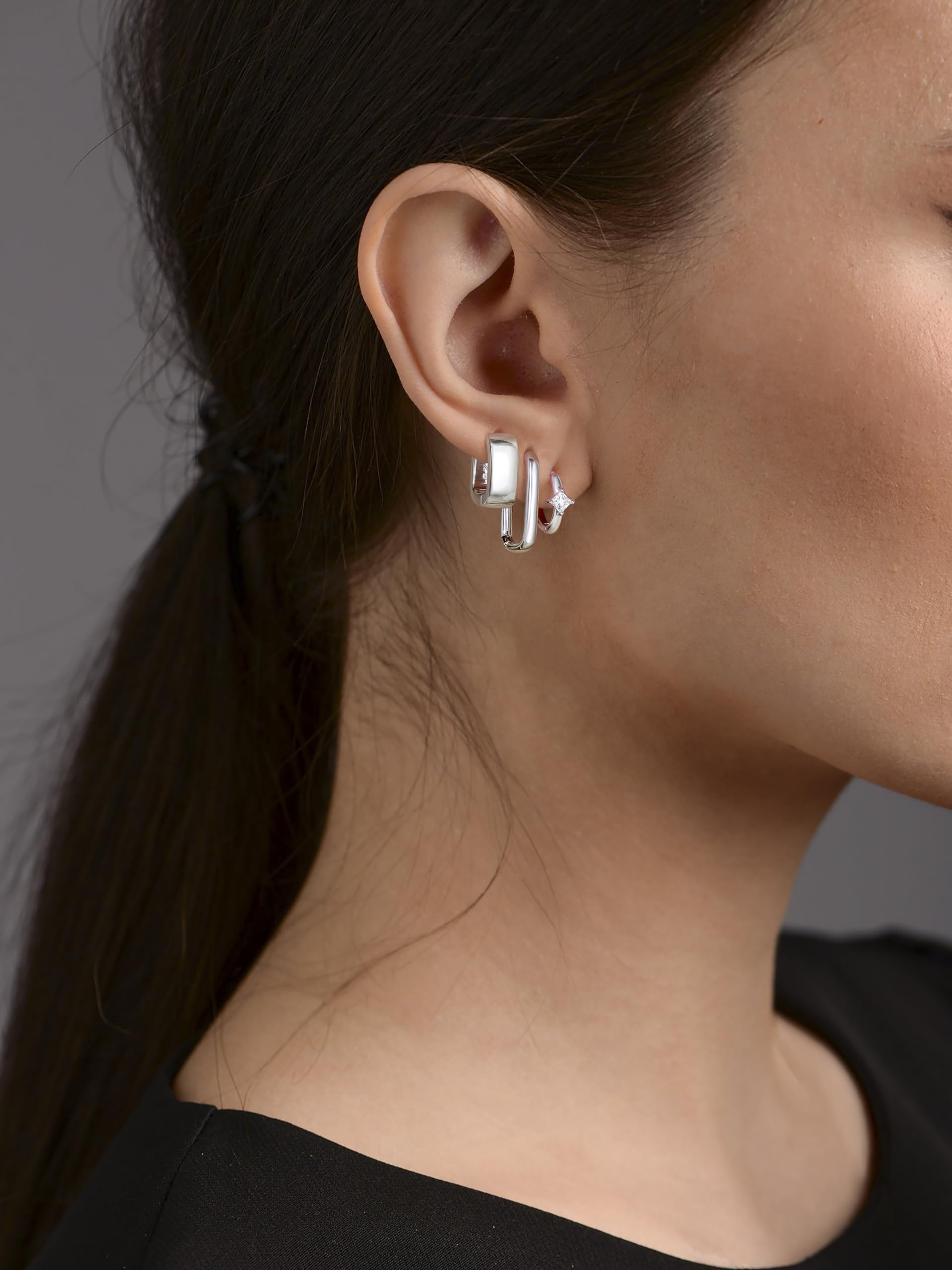 Ritach Sterling Silver Earrings for Women - Chunky Square Hoop Earrings Set | Hypoallergenic Geometric Minimalist Rectangle Hoops Jewelry | Perfect Gift for Her, Birthday, Anniversary | Great for Parties, Work & Everyday Wear