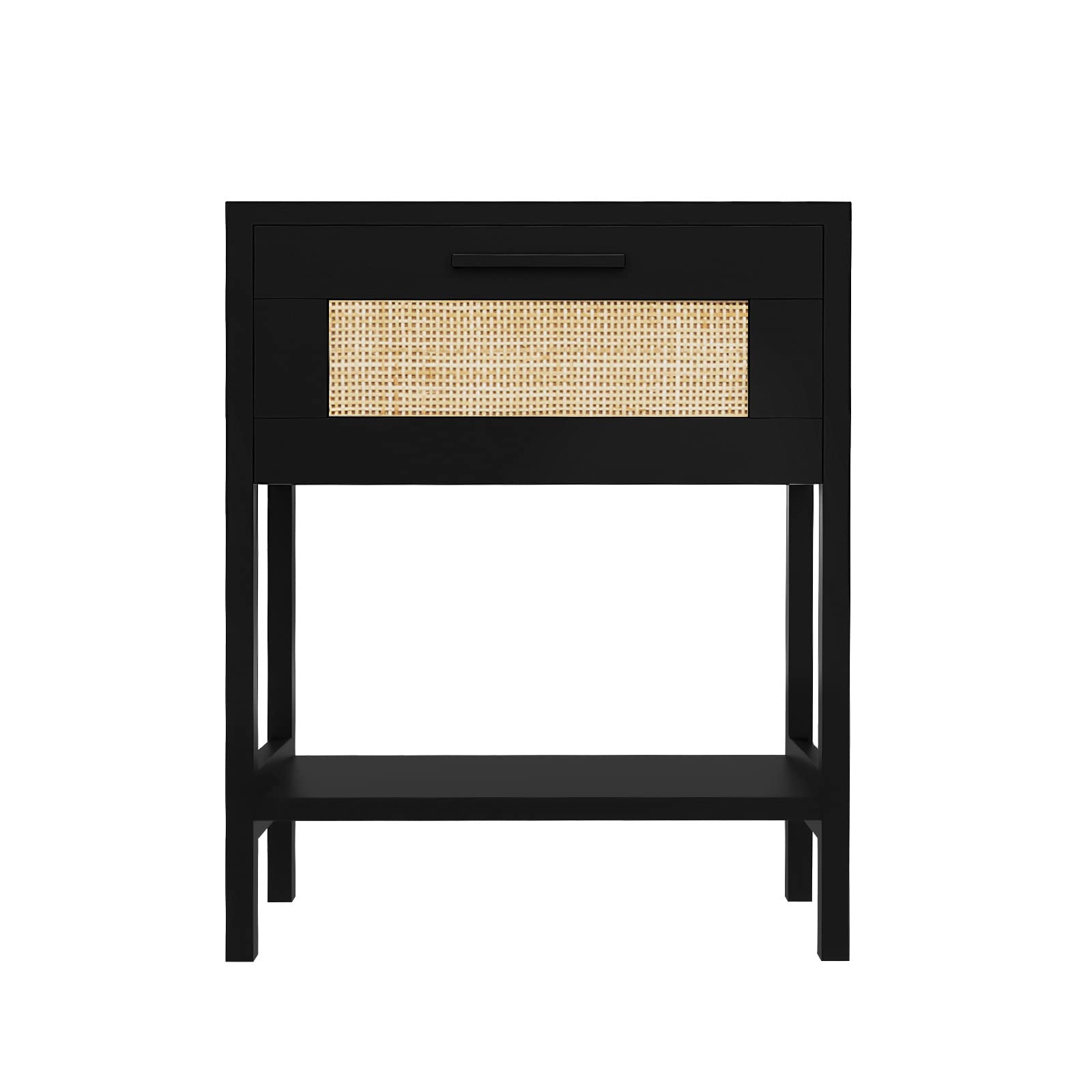 CREATIVELAND Rattan Nightstand with Drawer - Modern Wooden Bedside Table for Bedroom, Living Room & Hallway | Small End Table for Sofa Side & Entryway Storage | Durable Luxury Home Furniture for Apartment, Dorm & Guest Room Decor