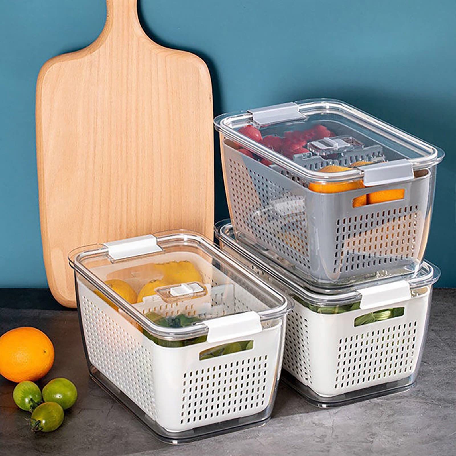 3-in-1 Large Fresh-Keeping Produce Storage Containers with Lid & Colander - Removable Draining Vegetable Fruit Organizer Bins for Refrigerator | Perfect for Meal Prep, Grocery Storage & Keeping Fruits Fresh Longer