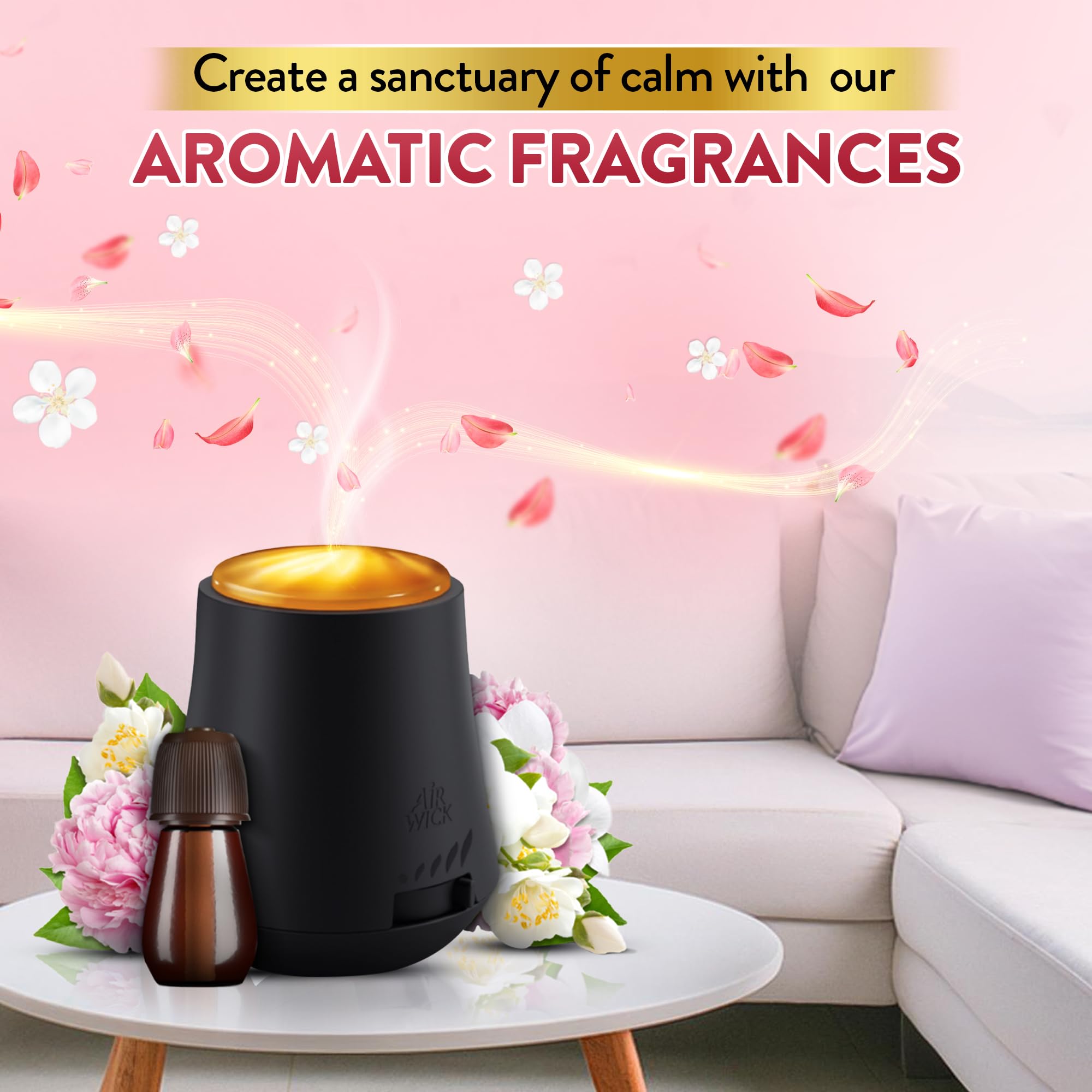 Airwick Essential Mist Automatic Fragrance Diffuser Refill, Peony & Jasmine Scent - 20ml | Natural Essential Oil Air Freshener Refill for Home & Office | Long-Lasting Aroma for Living Room, Bedroom, Bathroom & Car