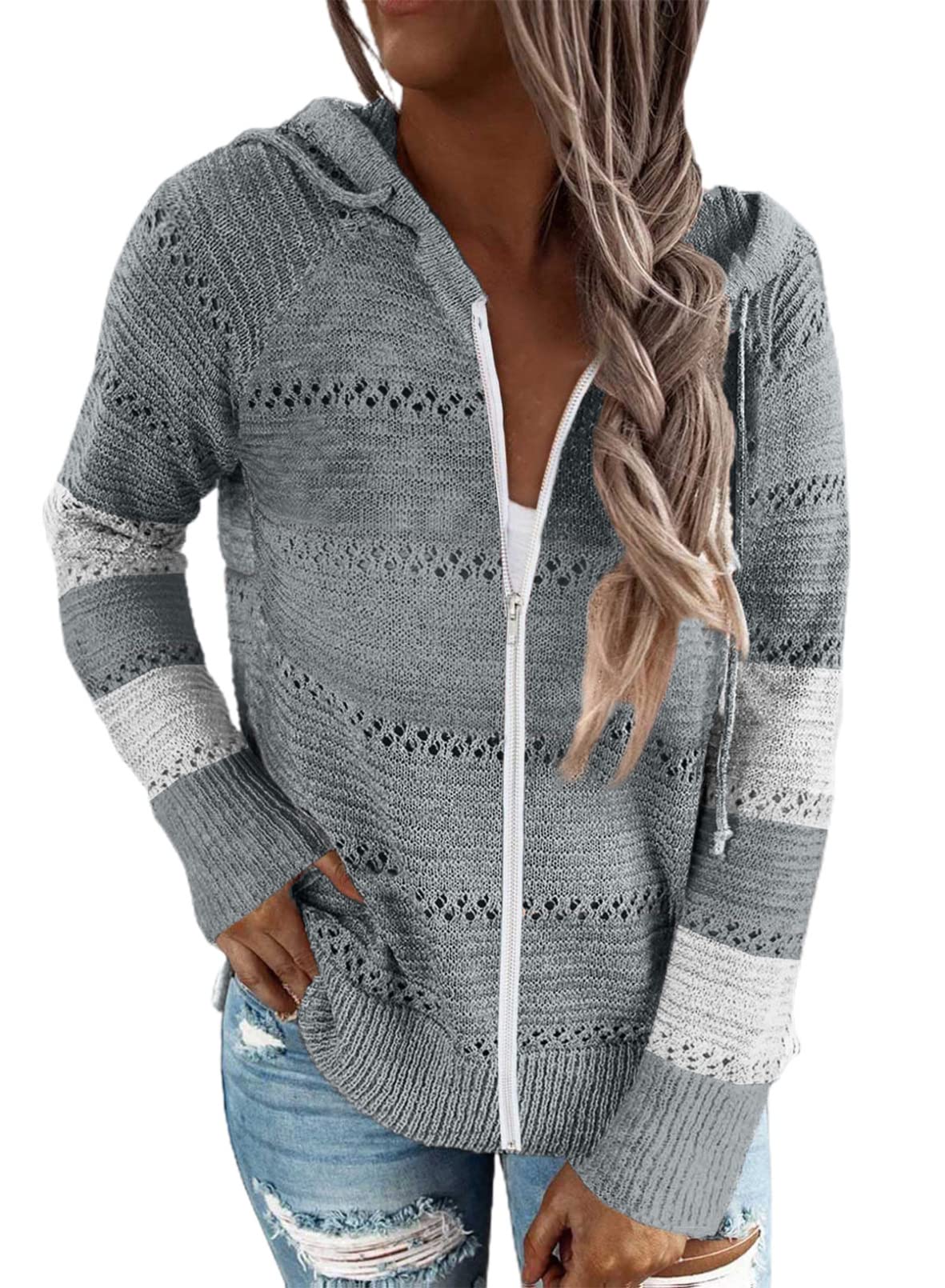 Acelitt Women's Casual Long Sleeve Zip Up Hooded Sweatshirt with Pockets - Comfortable Pullover Hoodie for Everyday Wear, S-XXL | Perfect for Lounge, Workout & Outdoor Activities