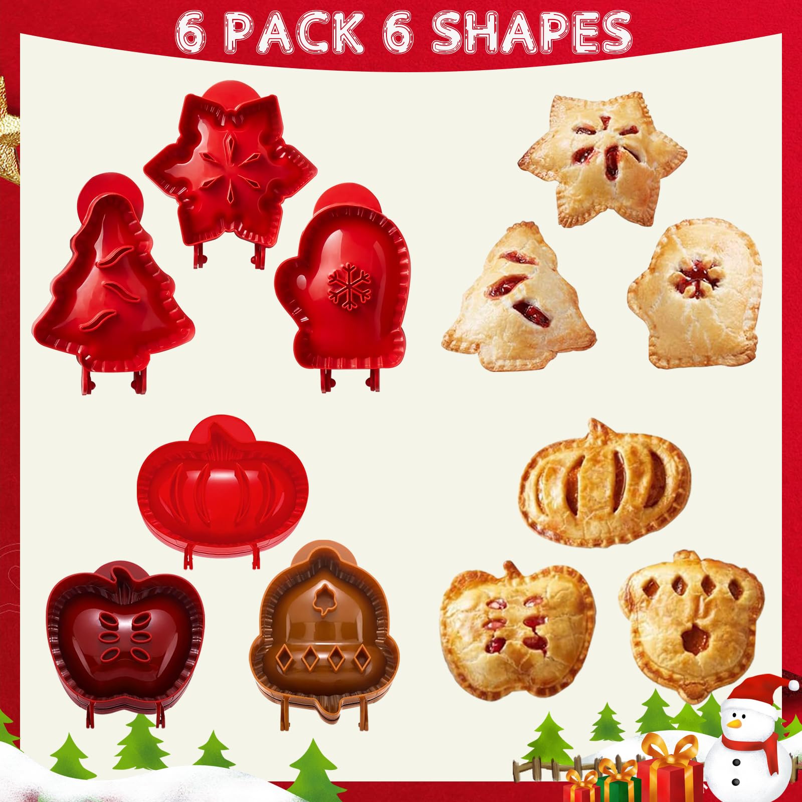 6PCS Mini Pie Molds Set - Stainless Steel Hand Pie Press & Pocket Pie Maker for Baking - Perfect for Christmas, Parties & Potlucks - Create Delicious Hand Pies, Empanadas & Dumplings Easily