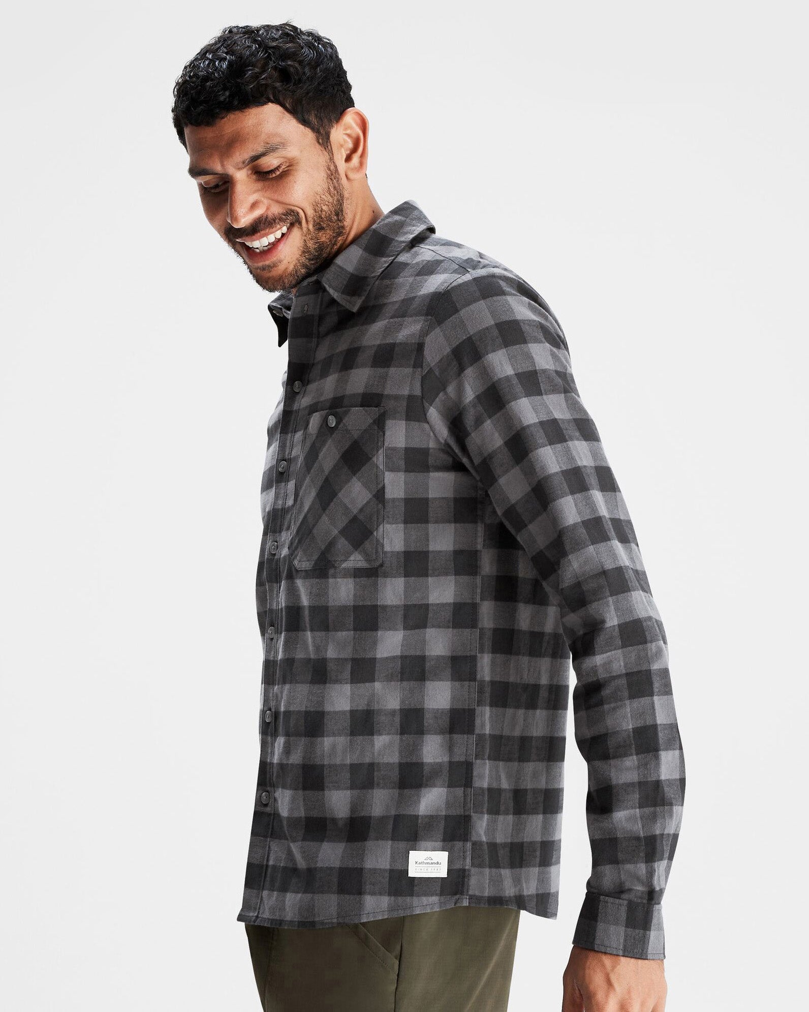 Men's Fyfe Flannel Shirt - Soft Plaid Button Down Shirt for Men, Casual Winter Warm Long Sleeve Shirt in Shale Gingham Pattern - Perfect for Outdoor Camping, Hiking and Fall Layering
