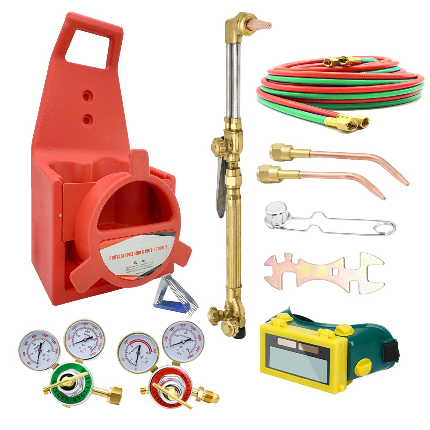 Oxy Acetylene Torch Kit - Medium Duty Gas Cutting & Welding Set with Brazing Torch, Dual Gas Hose, Regulator Gauges & Storage Case (+Portable Tote) - Perfect for Metal Fabrication, HVAC Repair, and DIY Welding Projects
