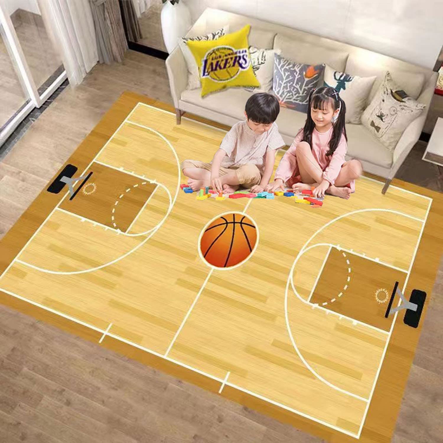 **Kids Soccer Rug - Non-Slip Football Field Playmat for Boys & Girls Bedroom, Nursery, or Playroom - 4x6 ft Green Sports Carpet for Indoor Games, Living Room Decor, and Children's Activity Area**