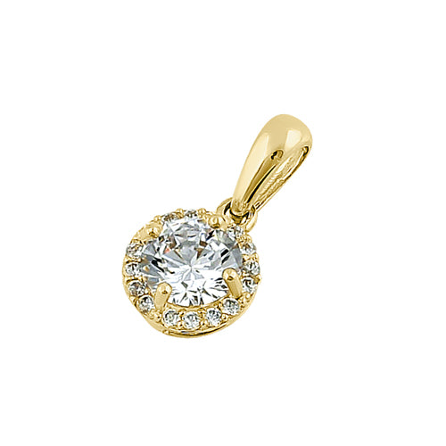 14K Yellow Gold Round Halo CZ Pendant Necklace - Elegant Cubic Zirconia Jewelry for Women - Perfect for Weddings, Anniversaries & Special Occasions