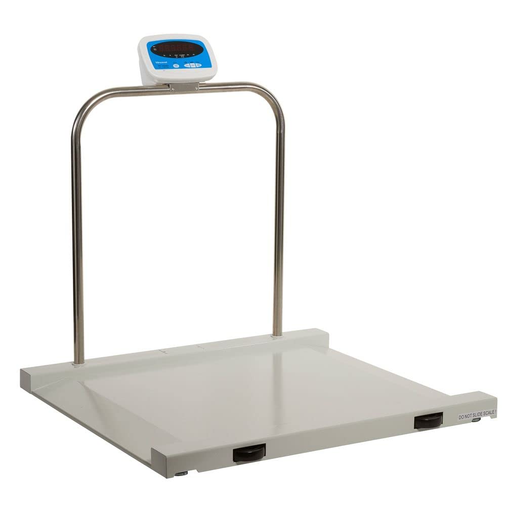 Brecknell 1000 lb Capacity Wheelchair Scale with LCD Display - Heavy Duty Steel Construction, Low Profile Design, Handles & Wheels, Battery/AC Powered - Ideal for Medical Facilities, Nursing Homes & Home Healthcare Use