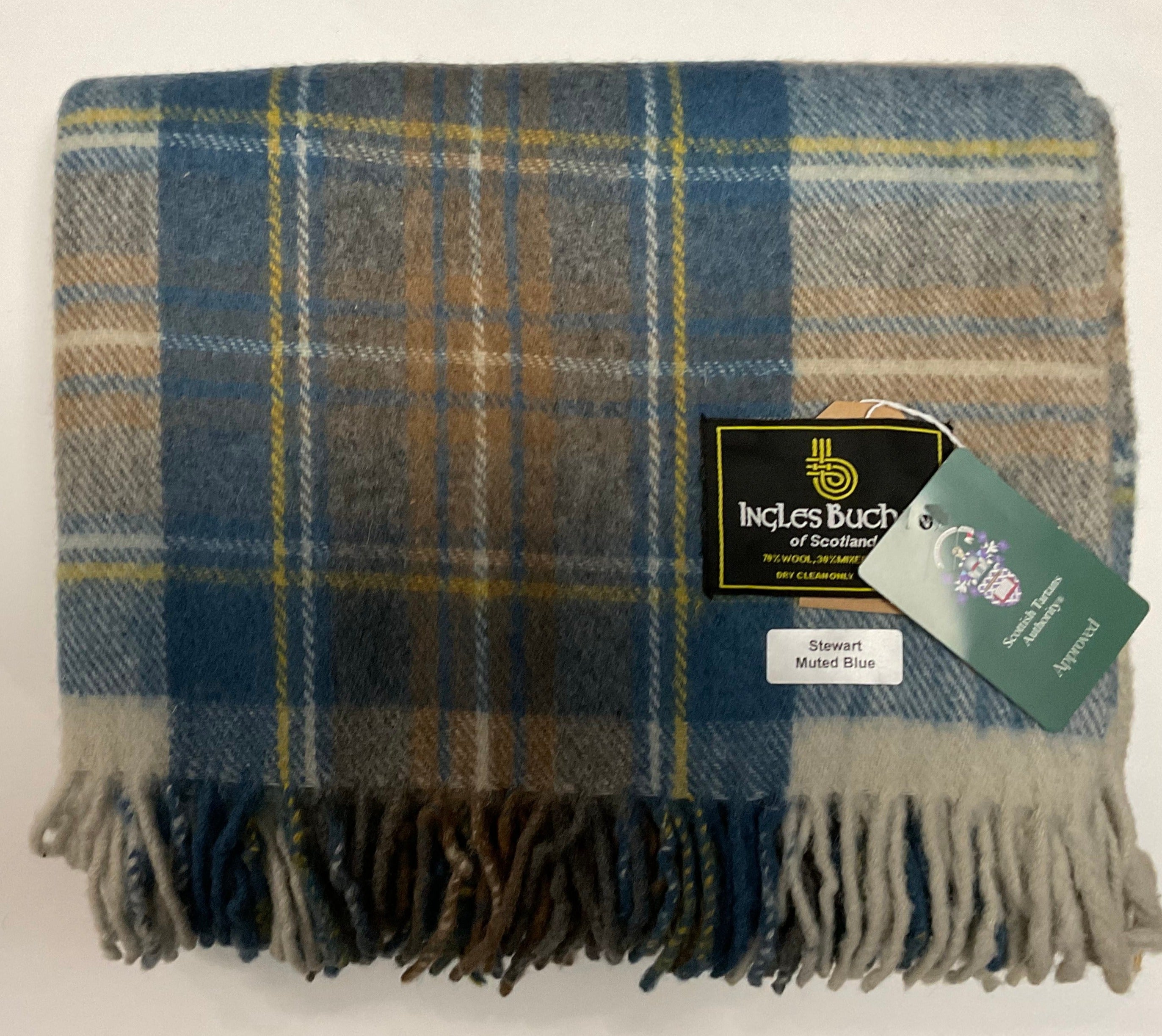 Stewart Muted Blue Tartan Plaid Rug - Soft Wool Blend Throw Blanket for Sofa, Bed & Home Decor | Cozy Living Room, Bedroom & Dorm Essentials