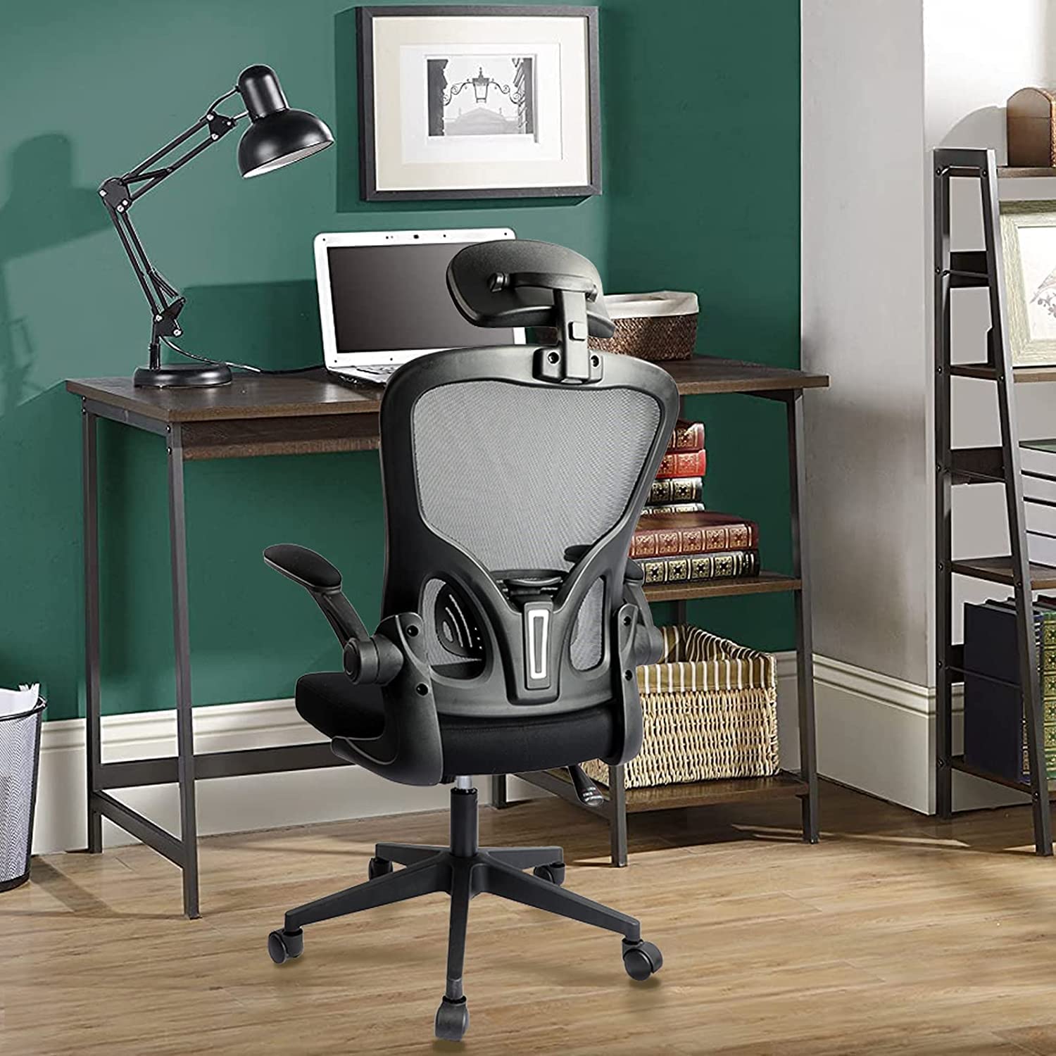 Ergonomic Office Chair with Adjustable Headrest & Lumbar Support - High Back Computer Desk Chair for Home Office - Comfortable Swivel Task Chair for Long Hours Work, Gaming & Study (Black)