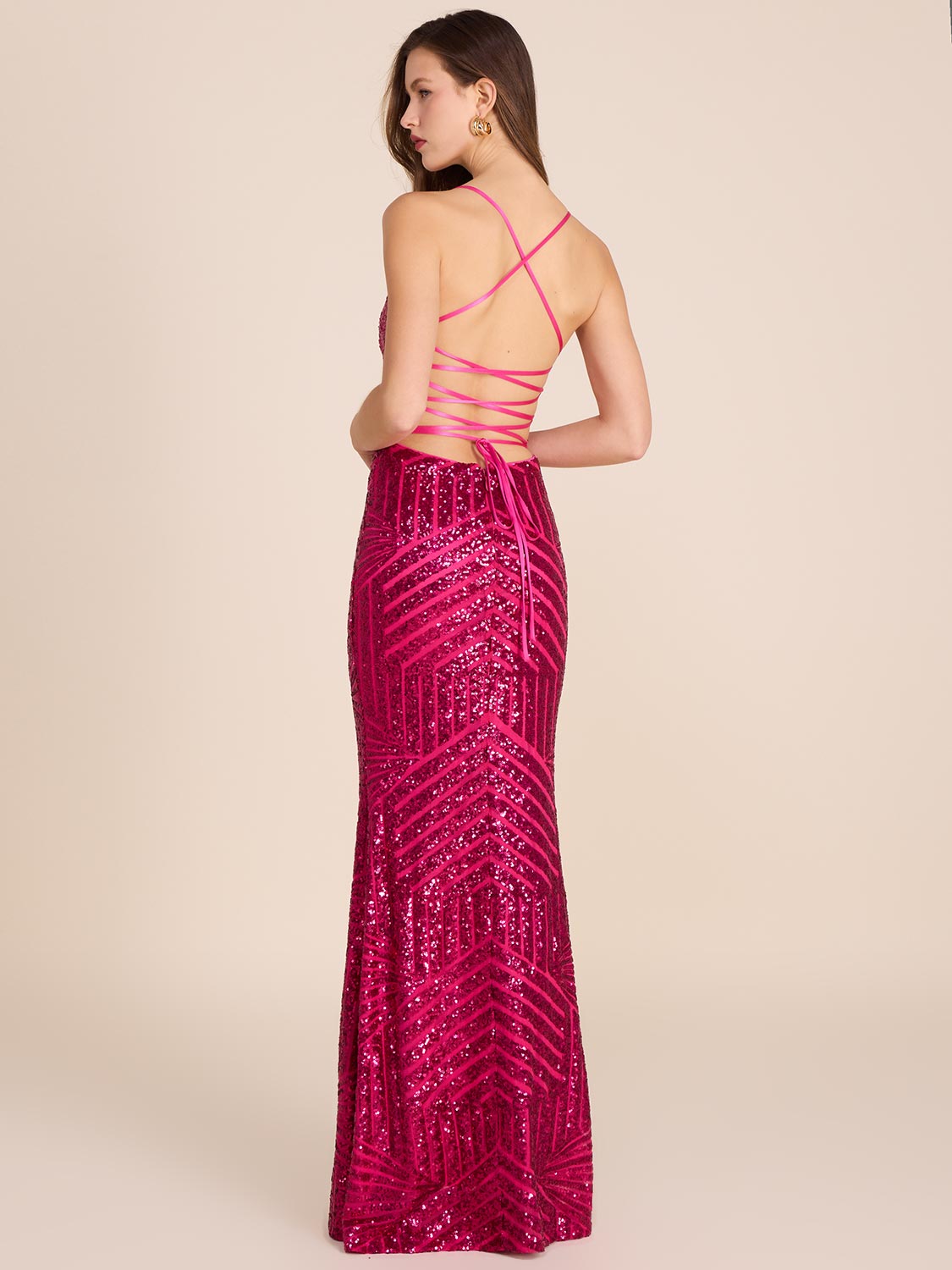 Elegant Patterned Sequin Gown for Women - Sparkling Evening Dress for Prom, Party & Special Occasions
