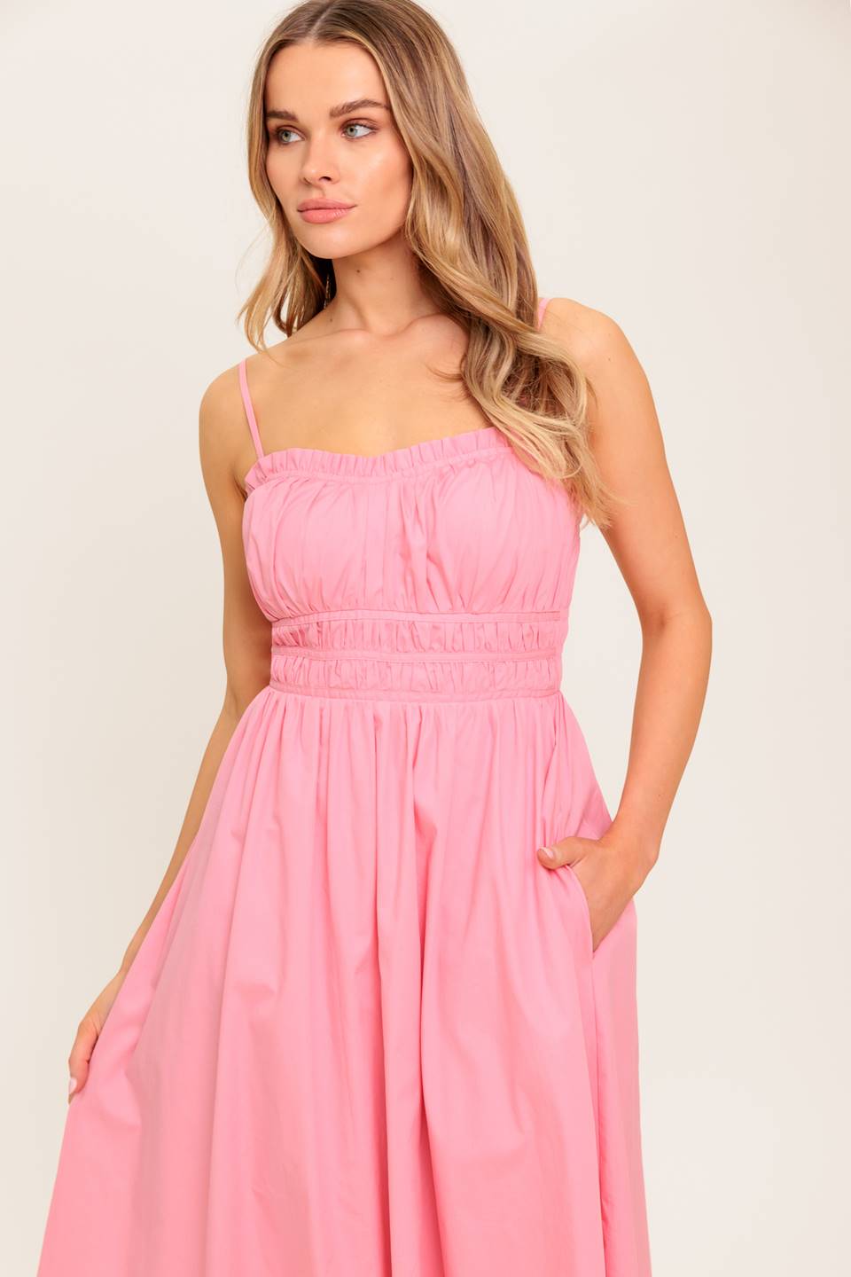Heartland Sunset Midi Dress in Pink - Flowy Summer Dress for Beach, Vacation & Casual Outings