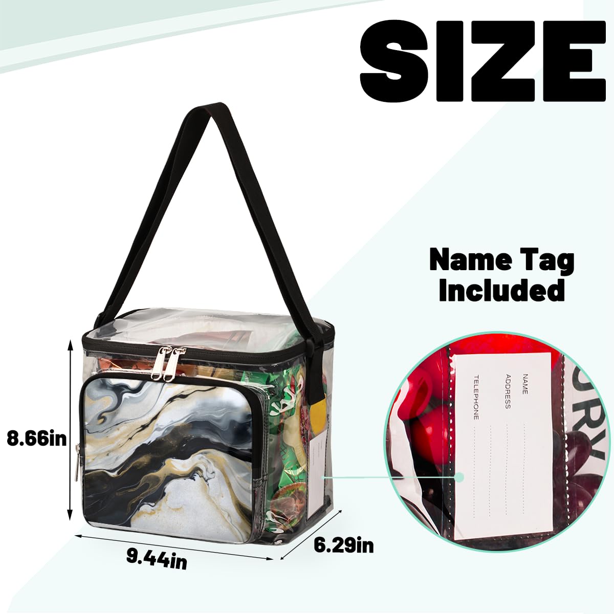 GzLeyigou Clear Marble Tote Bag - Liquid Texture Transparent Shoulder Bag with Handles for Women | Waterproof Lunch Bag for Outdoor, Travel, Picnic, Concerts & Sports Events | Stadium Approved Crossbody Purse