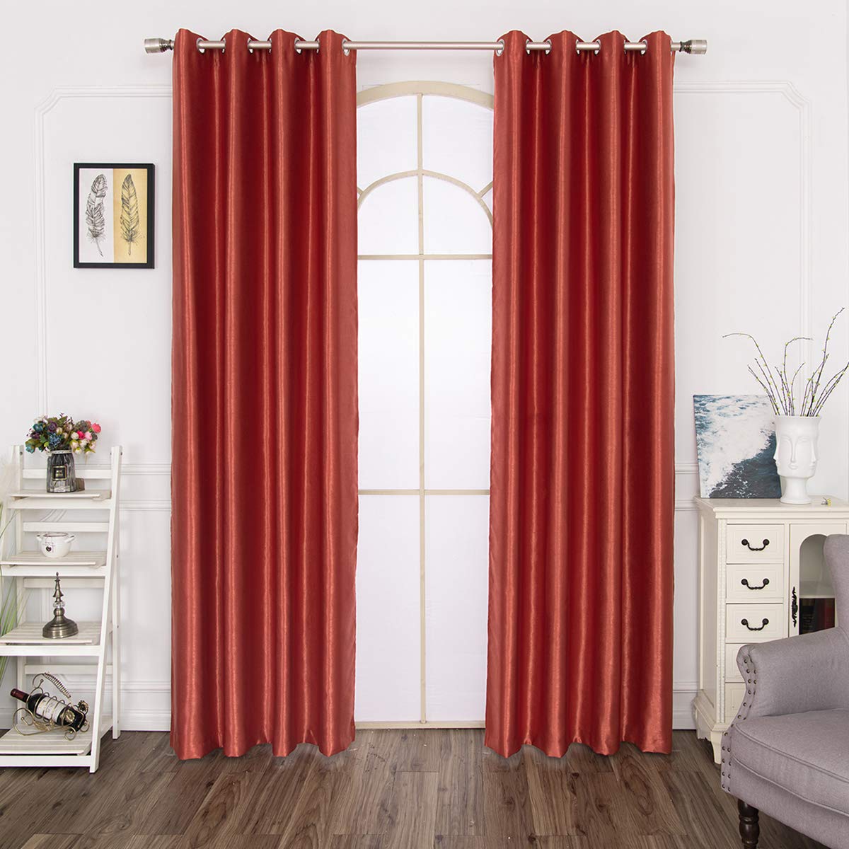 Blackout Velvet Curtains for Living Room & Bedroom - Thermal Insulated Soundproof Grommet Curtain Panels (Orange, 55