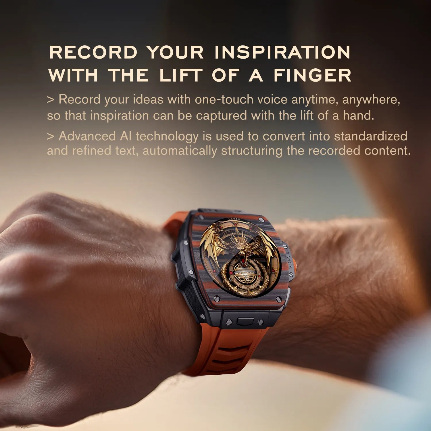 VERTU GRAND Diamonds Smart Watch for Men - Black & Orange Carbon Fiber Luxury Smartwatch with Fitness Tracking & Notifications - Perfect for Business, Sports & Everyday Wear
