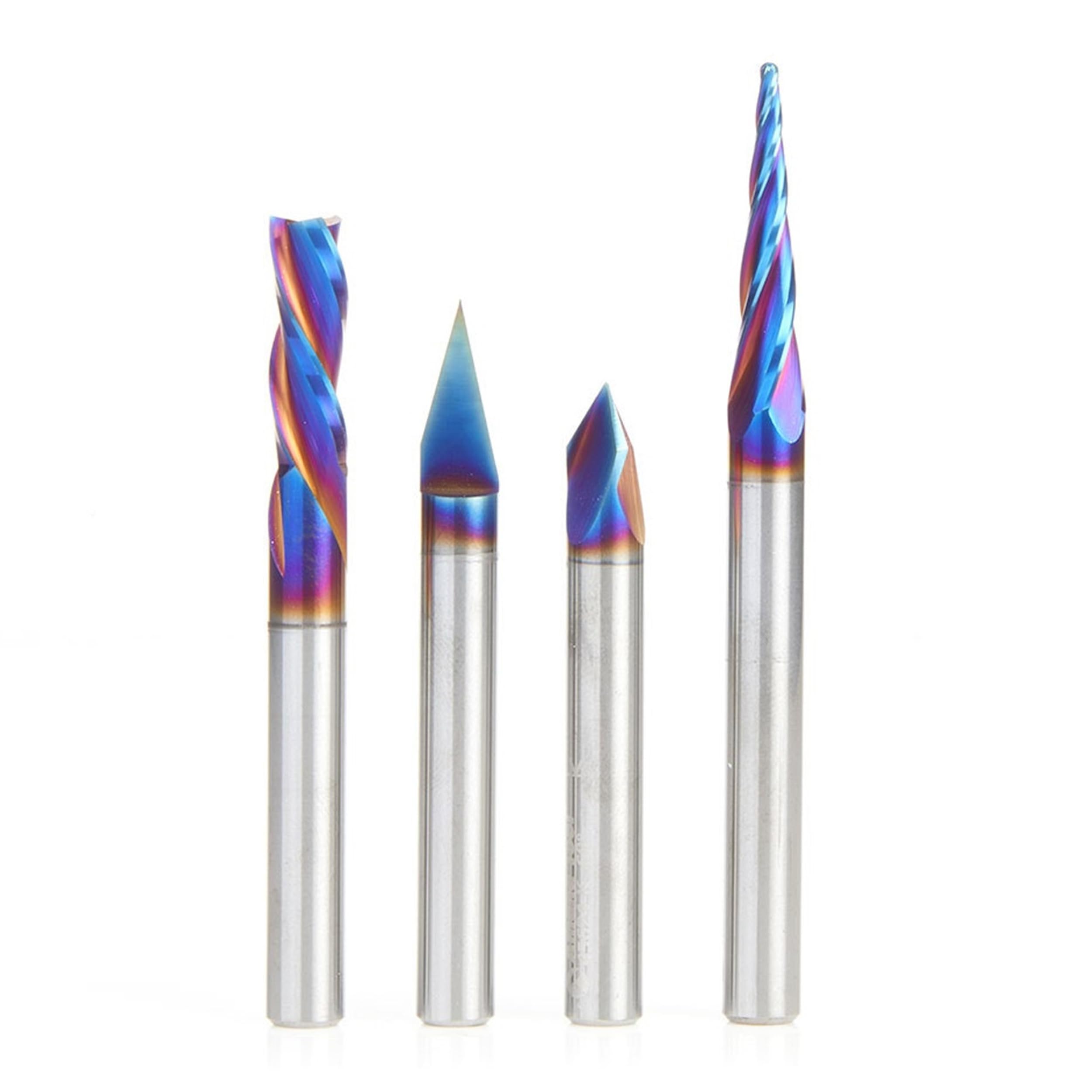 Amana Tool AMS-270-K 4-Piece Spektra Coated Solid Carbide CNC Router Bit Set - 1/4