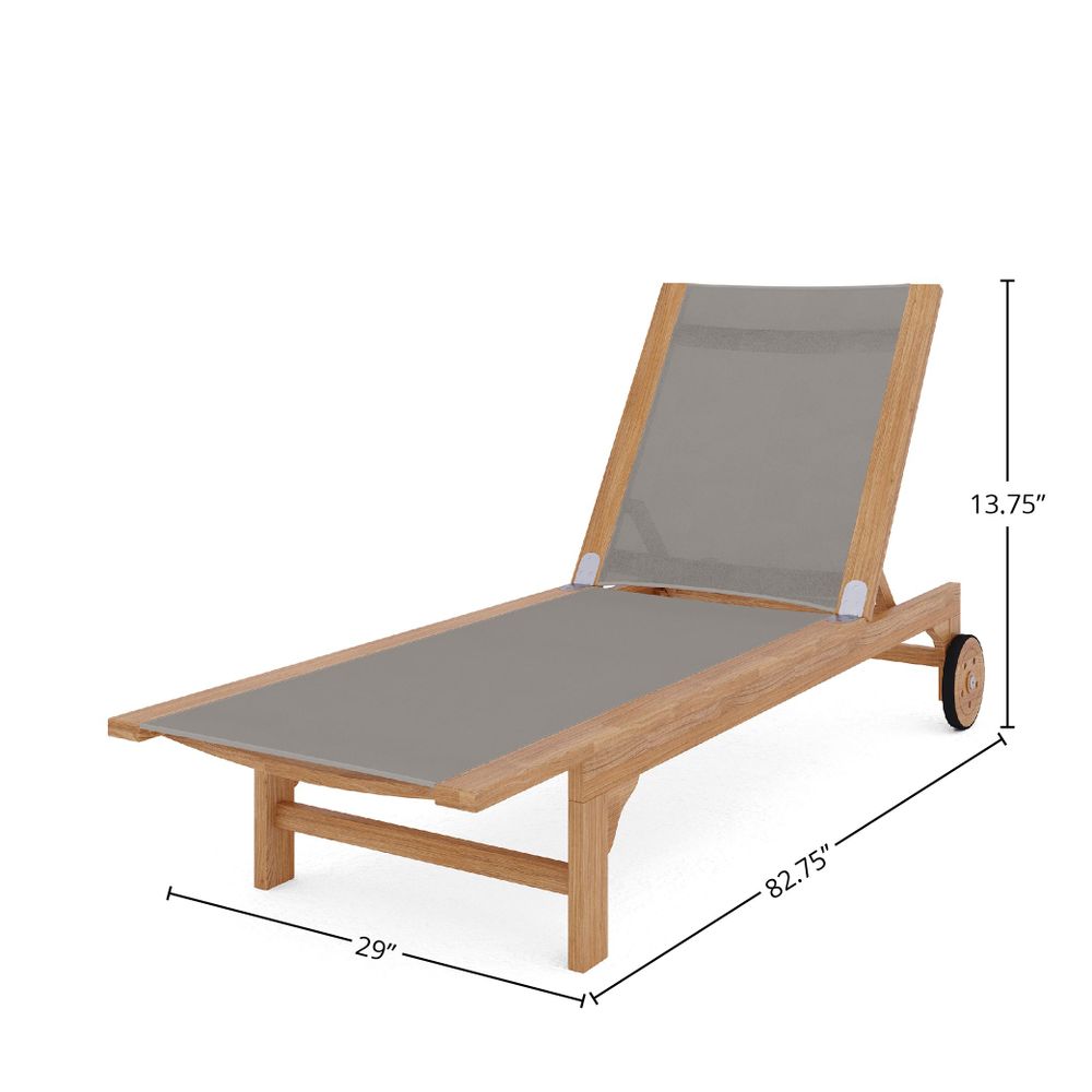 Premium Teak Outdoor Reclining Sun Lounger with Wheels - Adjustable Taupe Patio Chaise Lounge for Poolside, Beach, Garden Relaxation