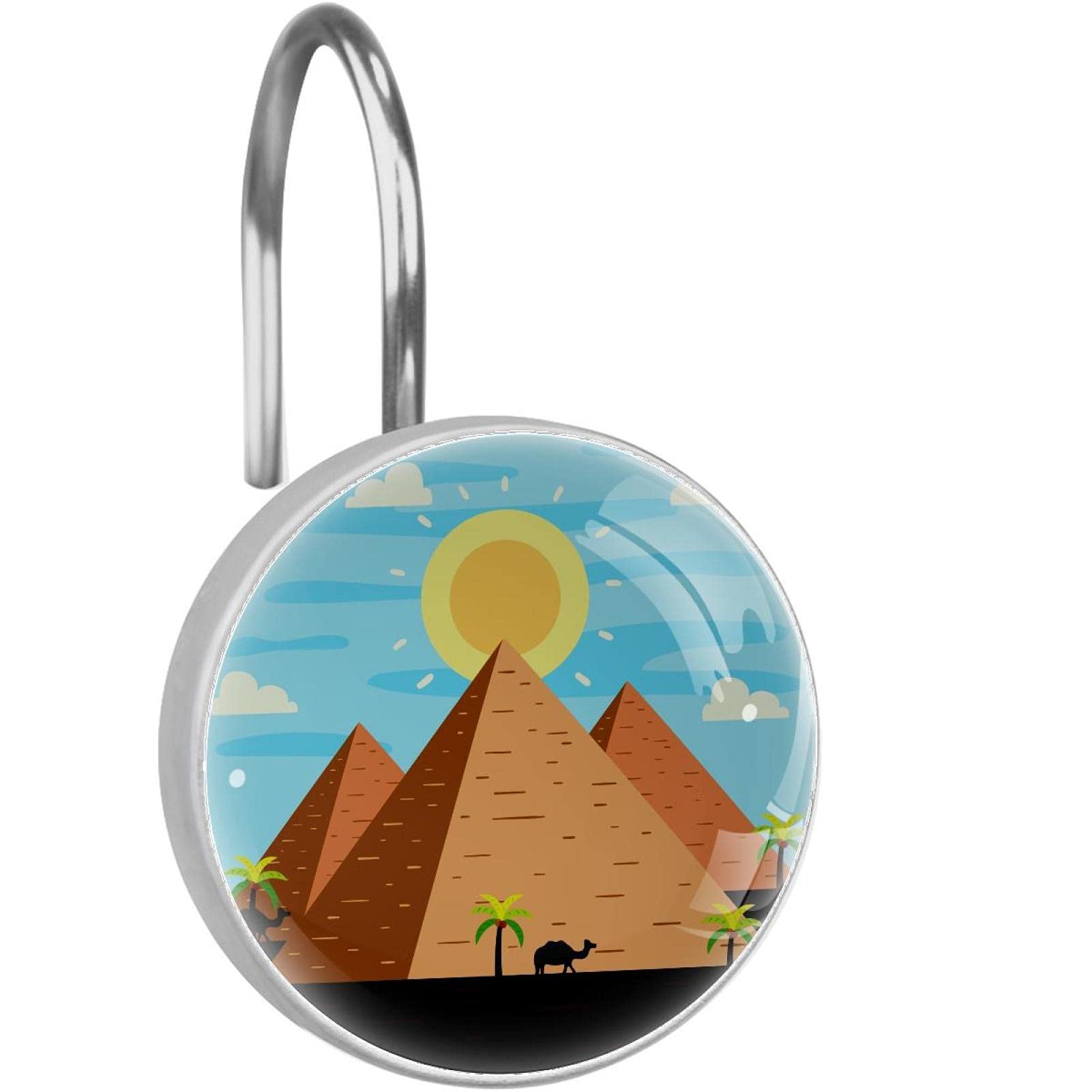 Egyptian Pyramids Shower Curtain Hooks & Rings Set - Rustproof Bathroom Accessories for Shower, Bathtub, and Home Decor
