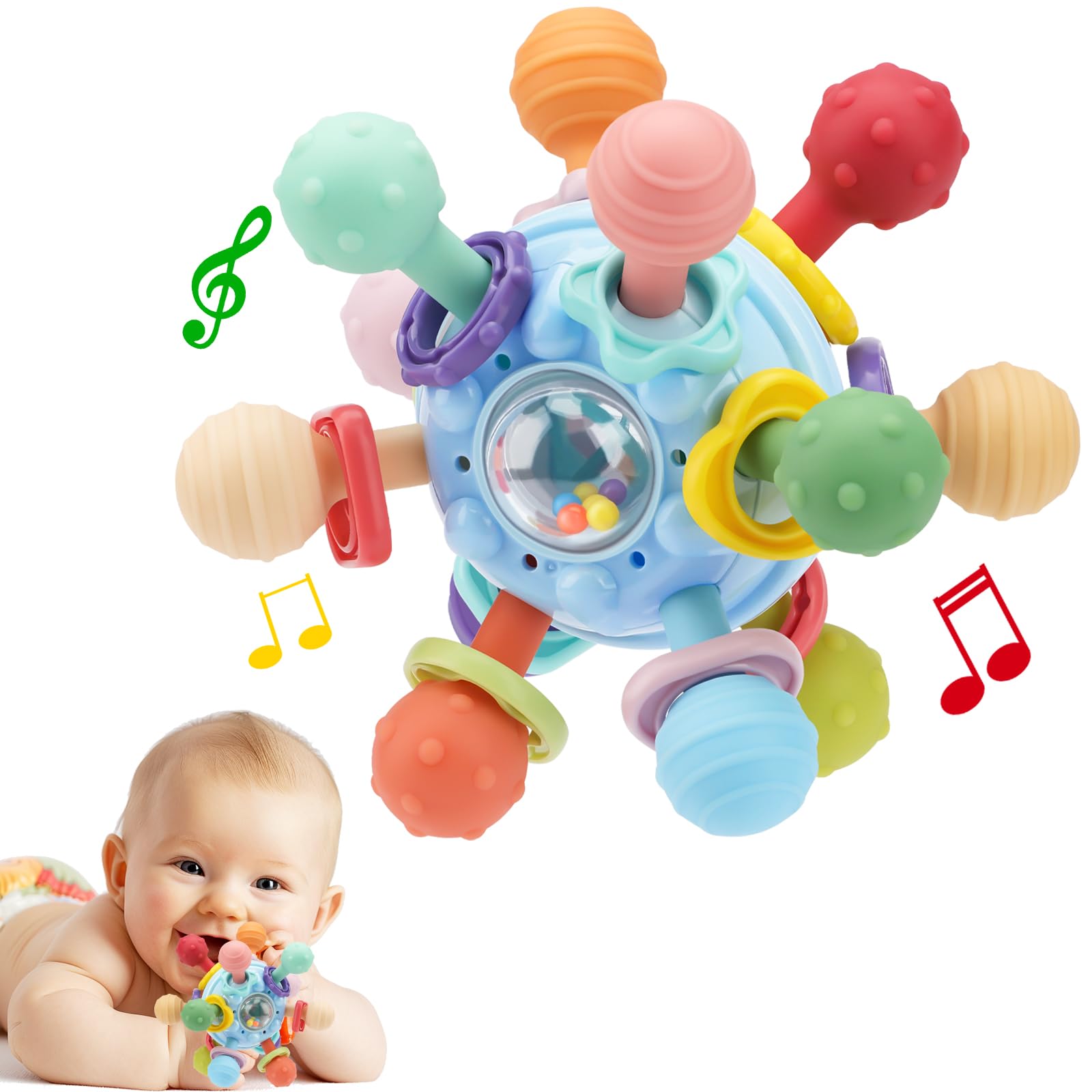 Organic Baby Teething Toys for 0-12 Months | Food-Grade Montessori Sensory Teethers & Developmental Rattle Toys | Safe Chew Toys for Infants & Newborns | Perfect Baby Shower Gift for Boys & Girls | Ideal for Soothing Sore Gums & Early Learning Play