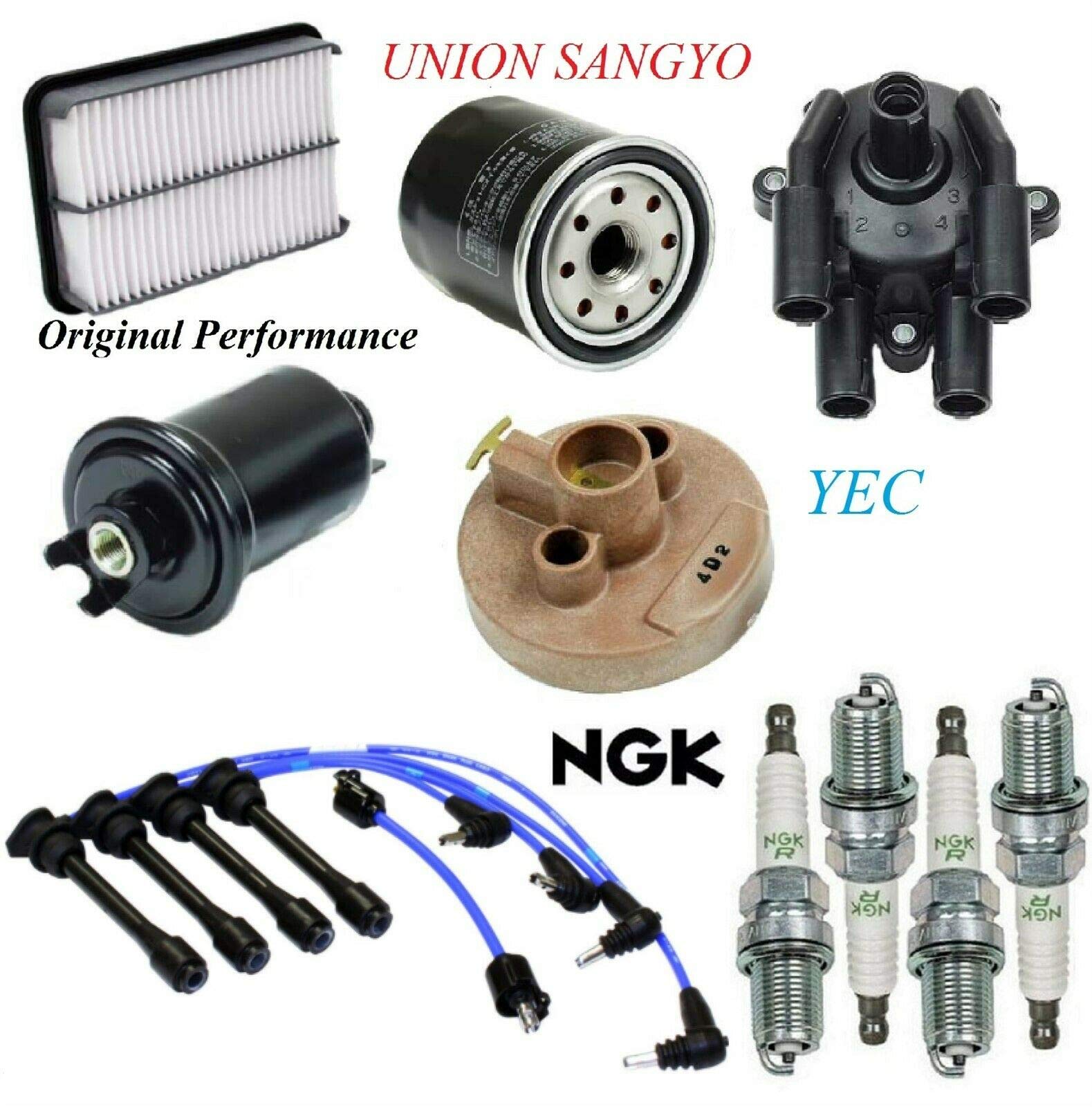 8USAUTO Complete Tune Up Kit - Air Filter, Oil Filter, Fuel Filter, Cap, Rotor, Wire & Spark Plugs for 1991-1993 Toyota Previa L4 2.4L | Engine Maintenance & Performance Upgrade | Perfect for DIY Car Repair & Routine Vehicle Servicing