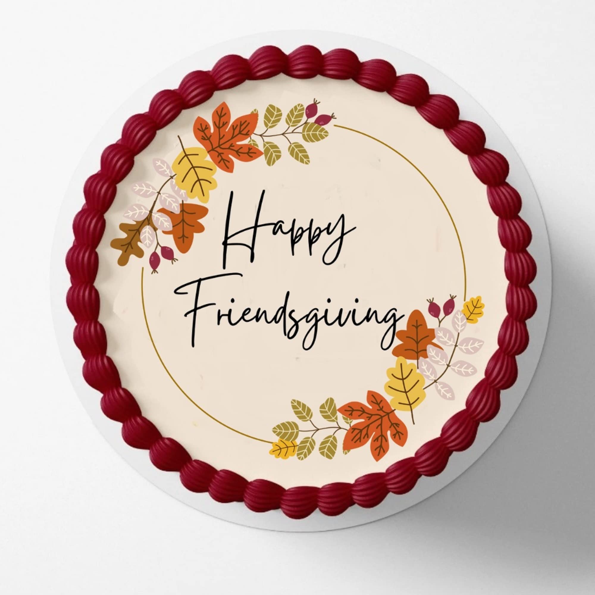 Happy Friendsgiving Edible Cake Topper - Thanksgiving Frosting Sheet for Cake Decorating, Icing Paper Decal for Desserts - Perfect for Friendsgiving Parties & Holiday Celebrations