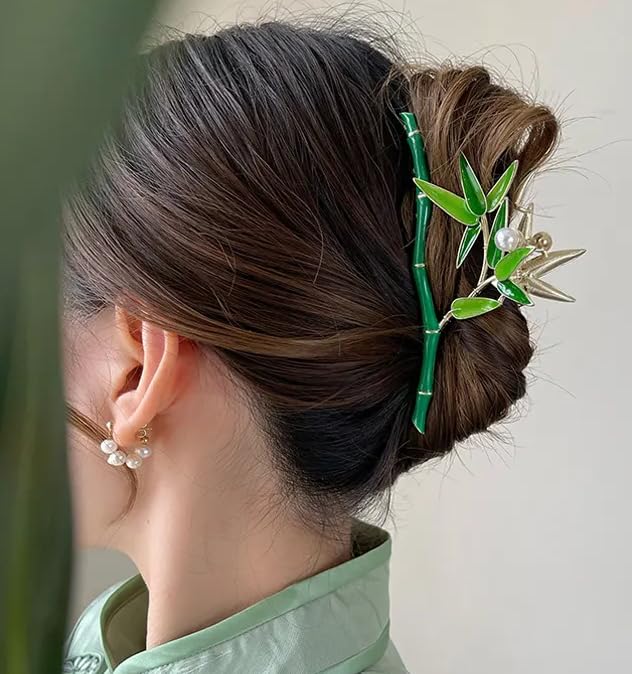 MT BROTHERS - Large Non-Slip Metal Hair Clips for Women with Thin, Thick or Curly Hair | Pearl & Sparkly Hair Jaw Clips | Strong Hold Hair Accessories (Green Dali) | Perfect for Updos, Ponytails & Everyday Styling