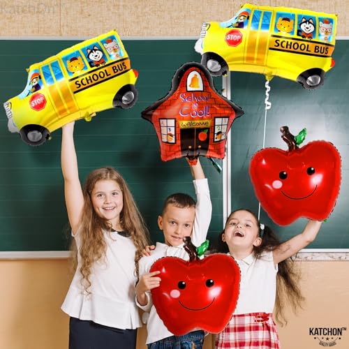 KatchOn Back to School Balloons Set - Pack of 5 | Classroom Decorations for First Day of School | School Bus & Apple Balloons | Perfect for School Parties, Teacher Welcome Decor & Classroom Door Displays