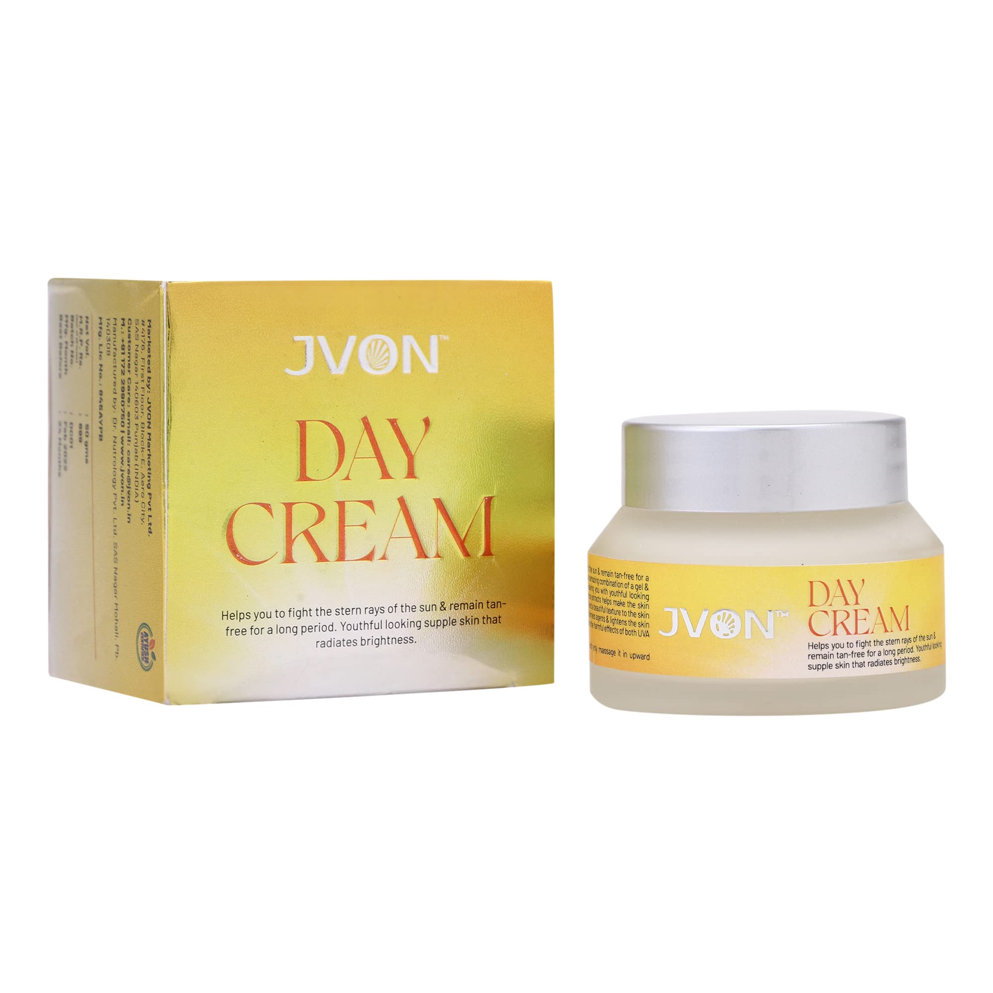 JVON Brightening Day Cream with Aqua & Light Liquid Paraffin - 50g | Hydrating & Glowing Facial Moisturizer for Dry Skin | Perfect for Daily Skincare Routine & Makeup Prep