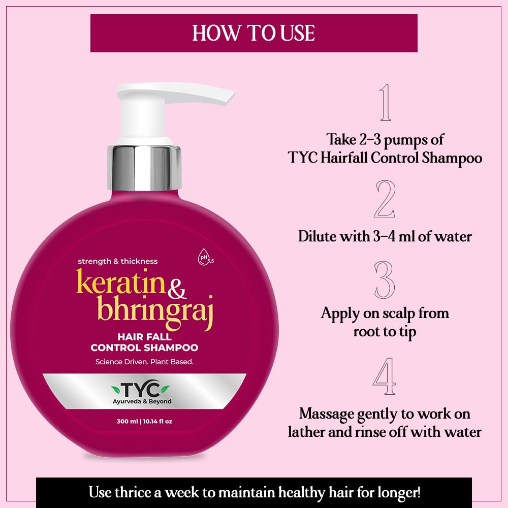 TYC - TRUST YOUR CHOICE Ayurvedic Hair Fall Control Shampoo with Plant Keratin & Bhringraj | 3-in-1 Organic Shampoo & Conditioner | Sulfate-Free | Reduces Hair Breakage & Thinning | pH 5.5 | Perfect for Daily Hair Care & Scalp Health