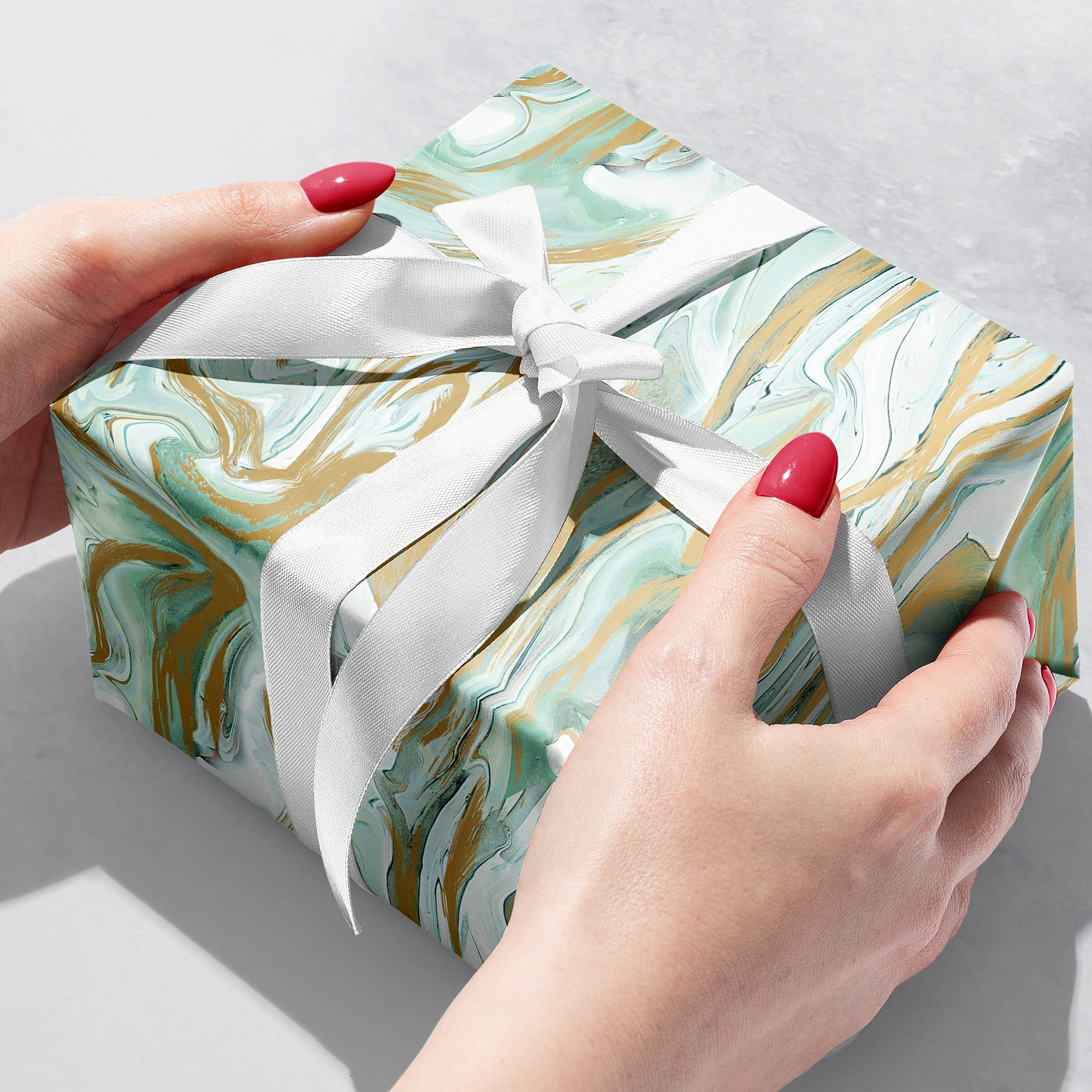 Jillson Roberts Bulk Gift Wrapping Paper - Marbleized Mint Design, 417 Feet x 30 Inches (1/2 Ream) - Perfect for Christmas, Birthday & Holiday Presents, Party Decorations & Craft Projects