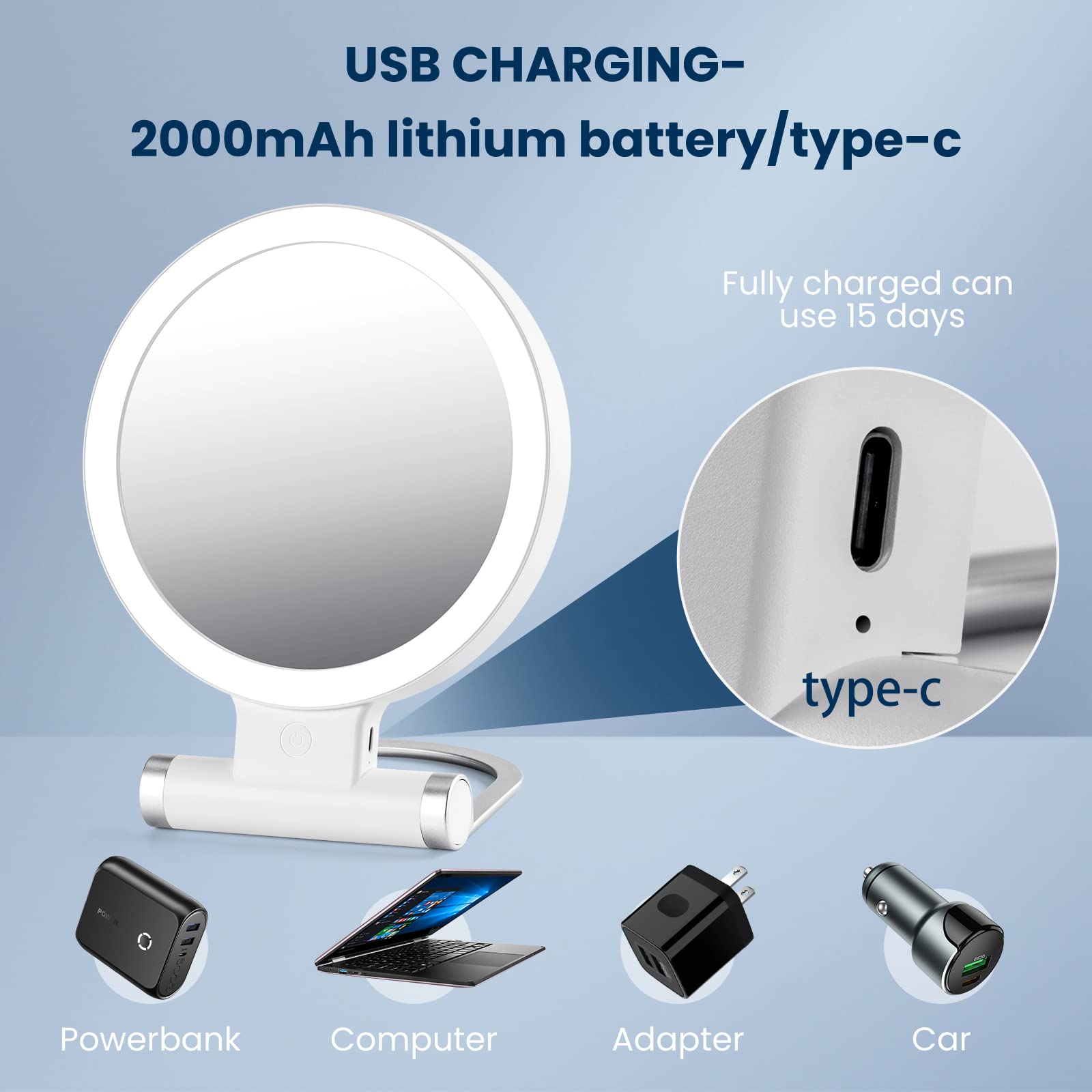 Aidodo LED Makeup Mirror - 10X/1X Magnification, USB Rechargeable & Touch Control for Home & Travel