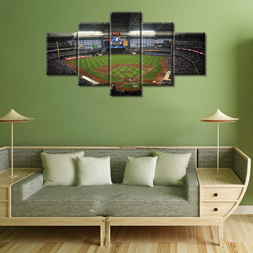 TUMOVO 5-Piece Baseball Stadium Wall Art Set - Framed Canvas Baseball Field Panoramic Painting - Modern Sports Decor for Living Room, Man Cave & Office - Ready to Hang 60