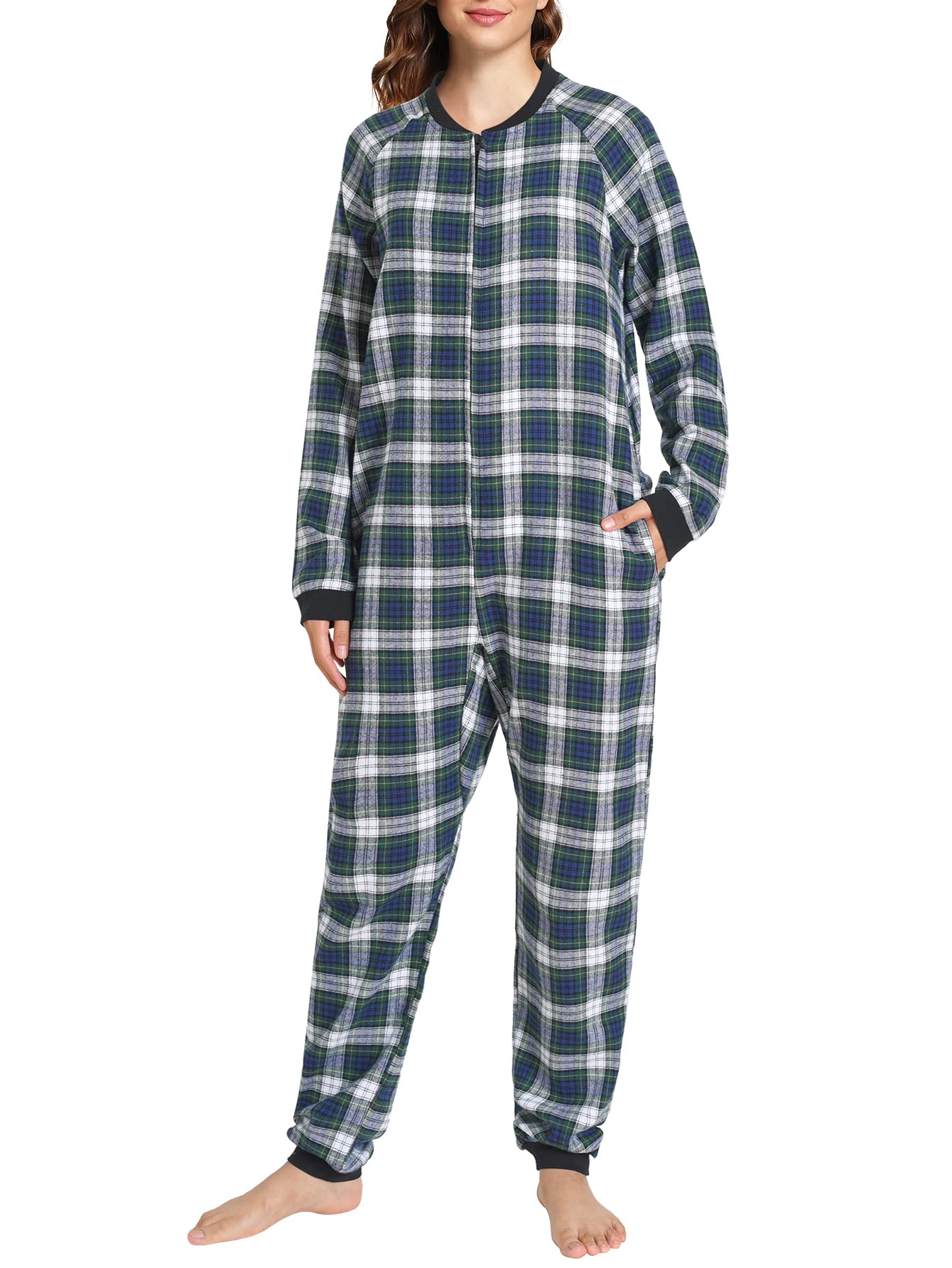 Women's Flannel Zipper Onesie Pajamas - Long Sleeve Soft Fleece Jumpsuit for Winter Sleepwear & Lounge Wear - Cozy Home Outfit for Cold Nights, Movie Nights and Relaxation