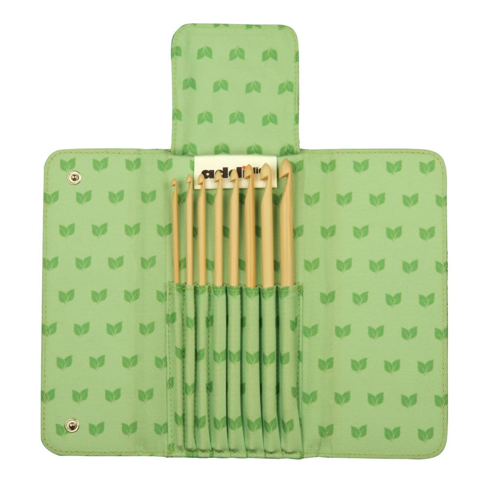 Addi 540-2 Click Set - Premium Bamboo Crochet Hooks with Case, Green (19 x 11 x 2 cm) for Knitting, Crocheting & DIY Crafts - Perfect for Beginners & Professional Yarn Artists