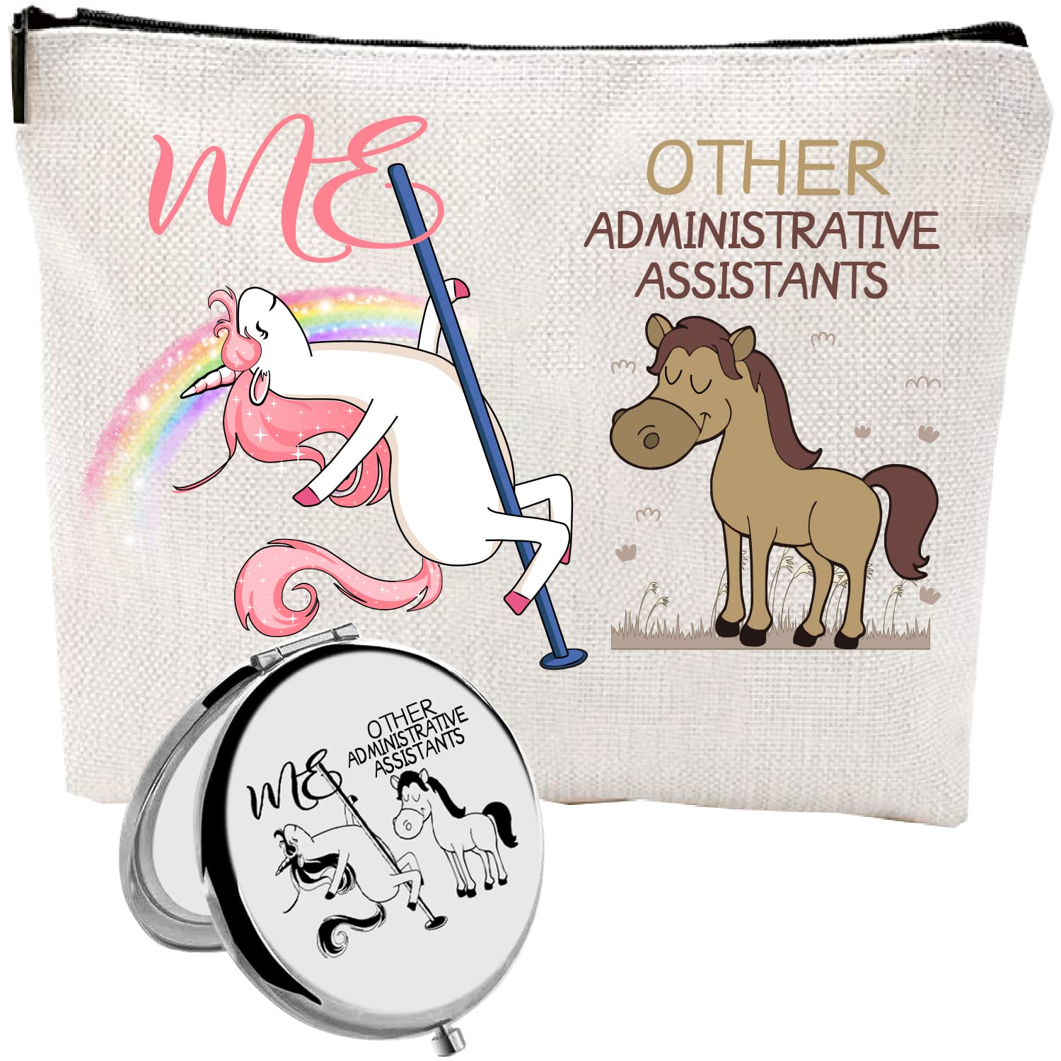 Christmas Gifts for Admin Assistants - Zipper Makeup Bag, Cosmetic Pouch & Canvas Travel Toiletry Organizer with Compact Mirror | Perfect Office & Travel Accessories for Administrative Professionals