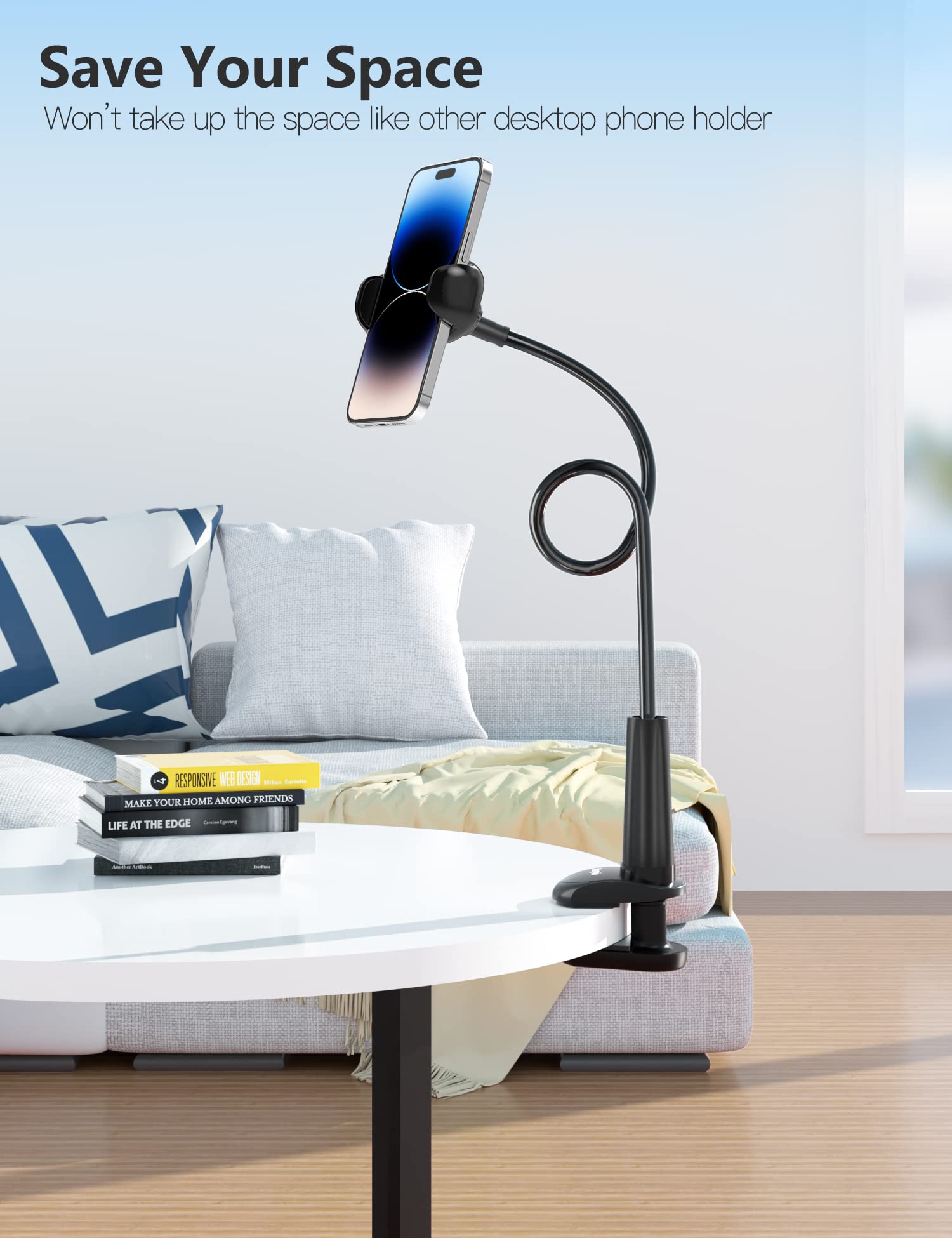 TRYONE Gooseneck Phone Holder - 360° Rotatable & Adjustable Foldable Stand for iPhone, Samsung, Huawei, Google Pixel (70cm) - Perfect for Video Calls, Gaming, Cooking & Office Work