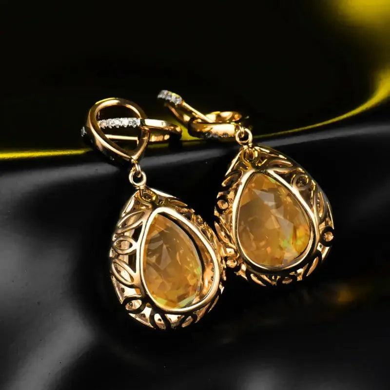 14KT Yellow Gold Natural Citrine Diamond Drop Earrings for Women - Elegant Dangle Earrings for Anniversary, Birthday & Special Occasions