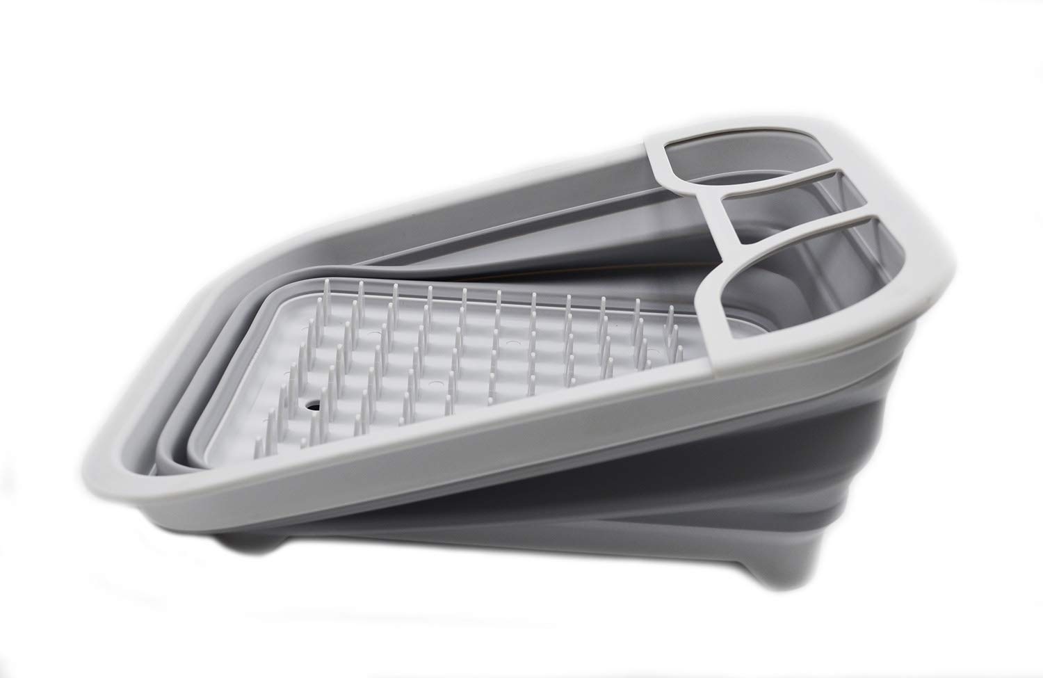 Sammart 12L (3.17 Gallon) Foldable Dish Drying Rack with Swivel Spout - Collapsible Kitchen Organizer, Space Saving Dish Drainer for Countertop - Perfect for Small Apartments, RVs, Camping & Compact Kitchens (Grey)