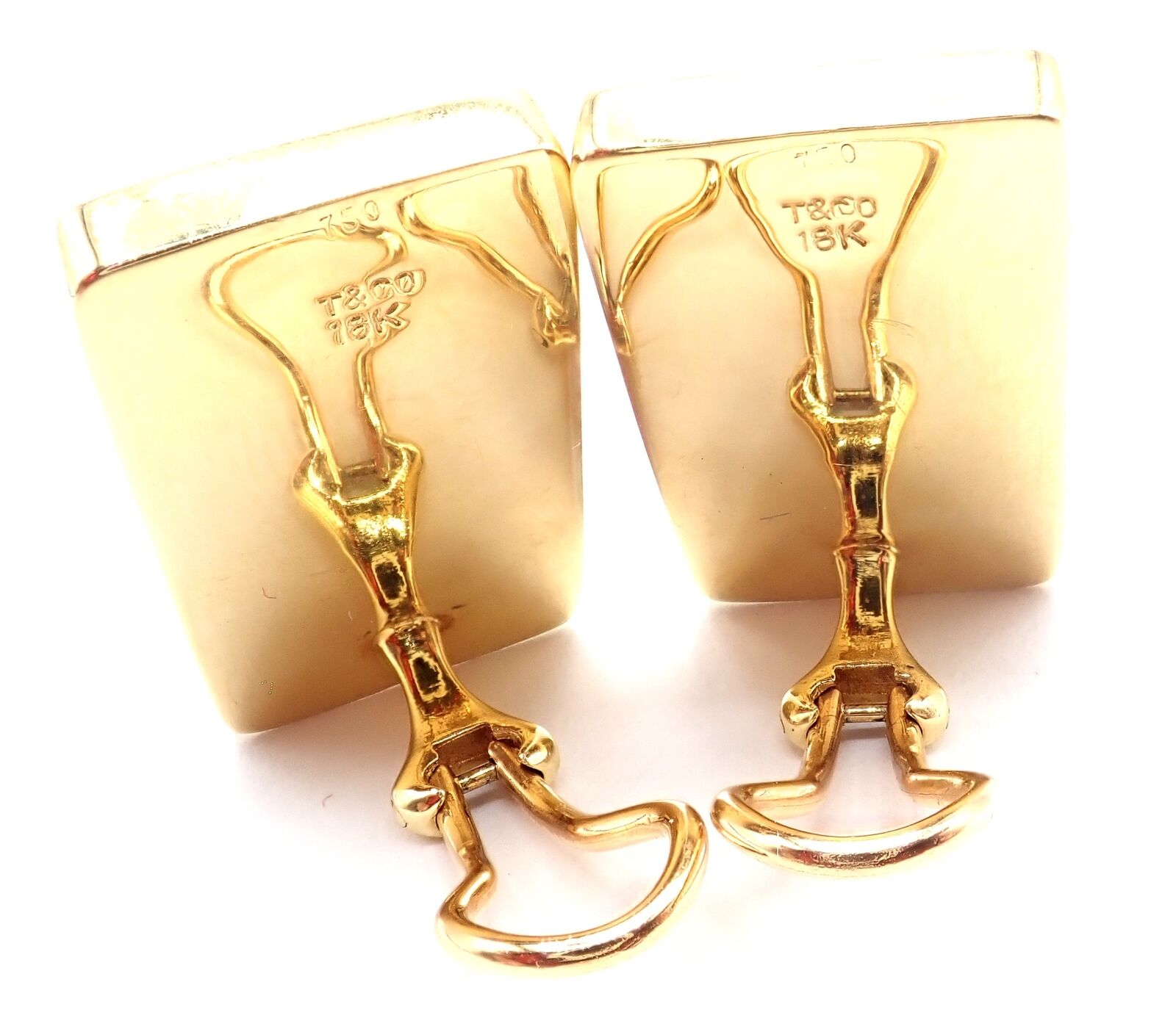 Tiffany & Co Cummings 18k Yellow Gold Black Jade and Mother of Pearl Domino Earrings - Elegant Jewelry for Women, Perfect for Parties, Weddings & Special Occasions