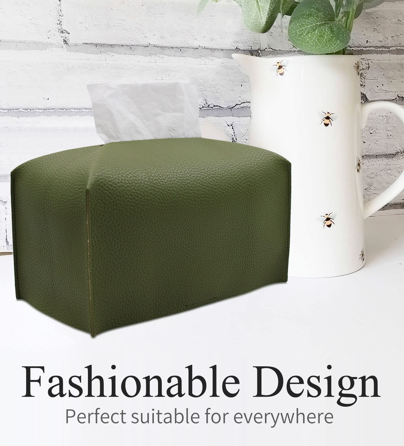 Modern PU Leather Tissue Box Cover - Decorative Rectangular Organizer Holder for Vanity, Nightstand, Living Room & Office (9.5