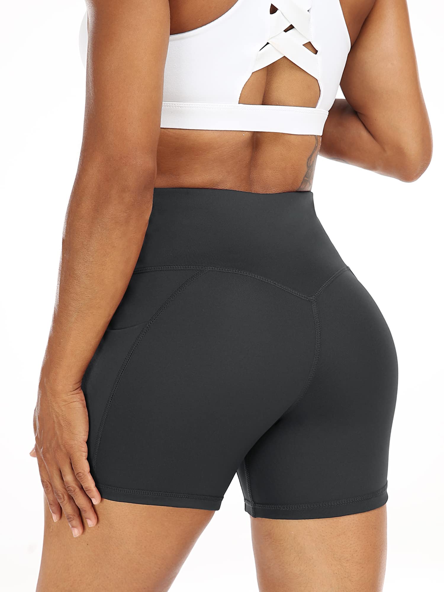 CADMUS 3 Pack Women's High Waisted Yoga Shorts - Spandex Compression Workout Biker Shorts with Deep Side Pockets for Running, Gym & Lounge Wear